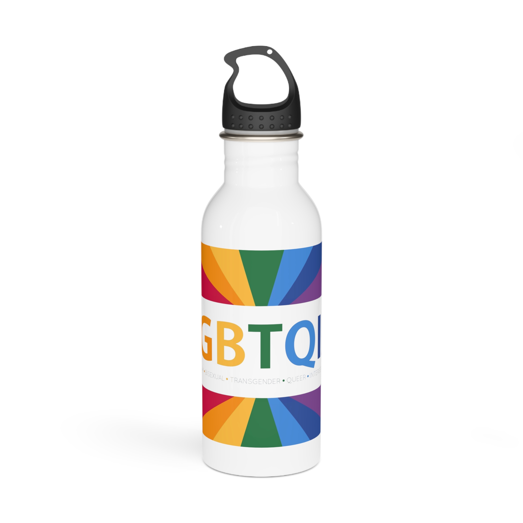 Lgbtqia Text Banner With Rainbow Background Lgbtqia Typography With Lgbt Gay Pride Flag Colours Stainless Steel Water Bottle