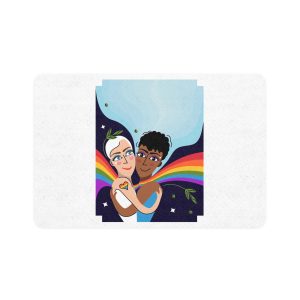 Interracial Lgbtq Men Romantic Relationships Cartoon Style Vector Card Pet Food Mat 12x18