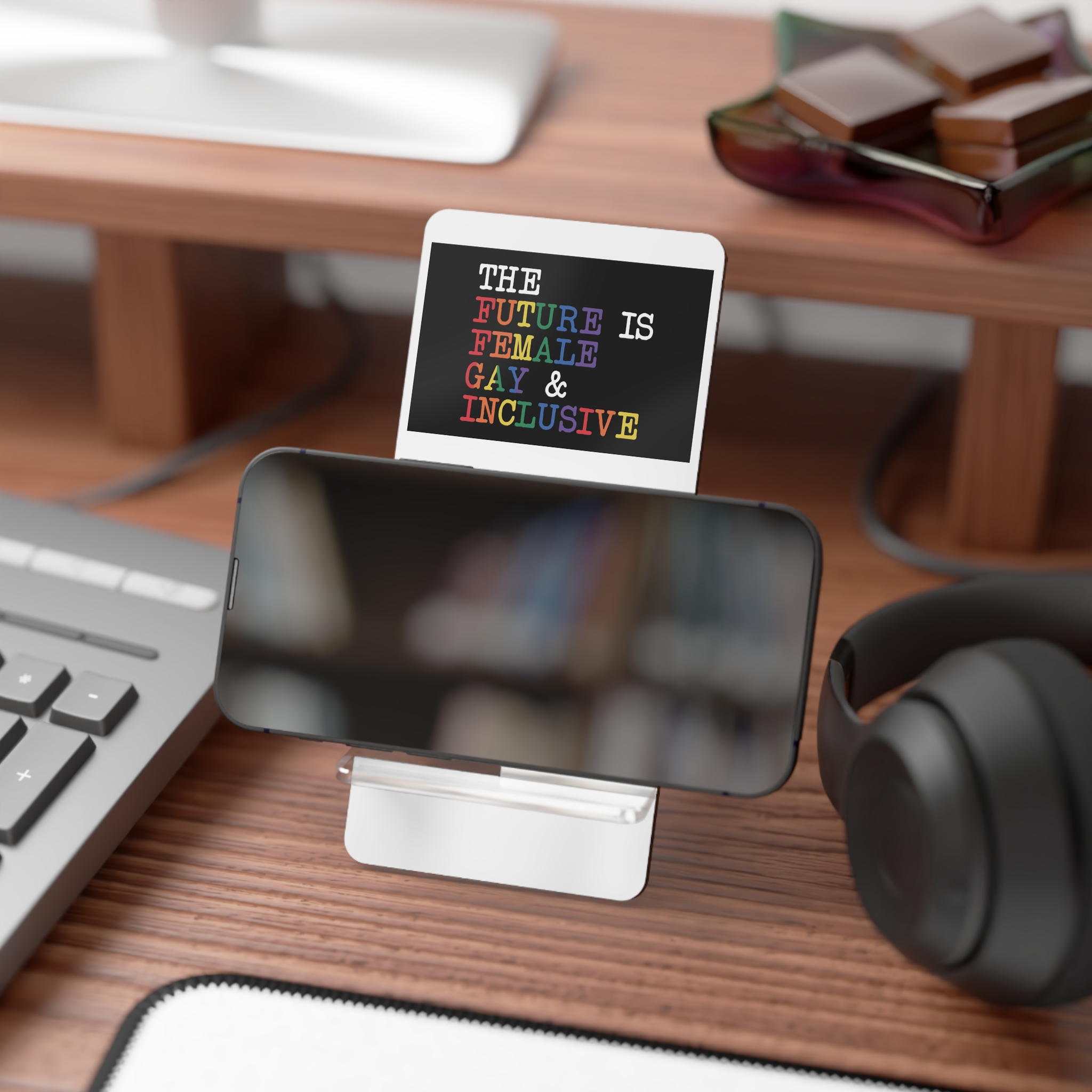Colorful Text That Says Future Women Is Breastfeeding Mobile Display Stand For Smartphones - Image 4