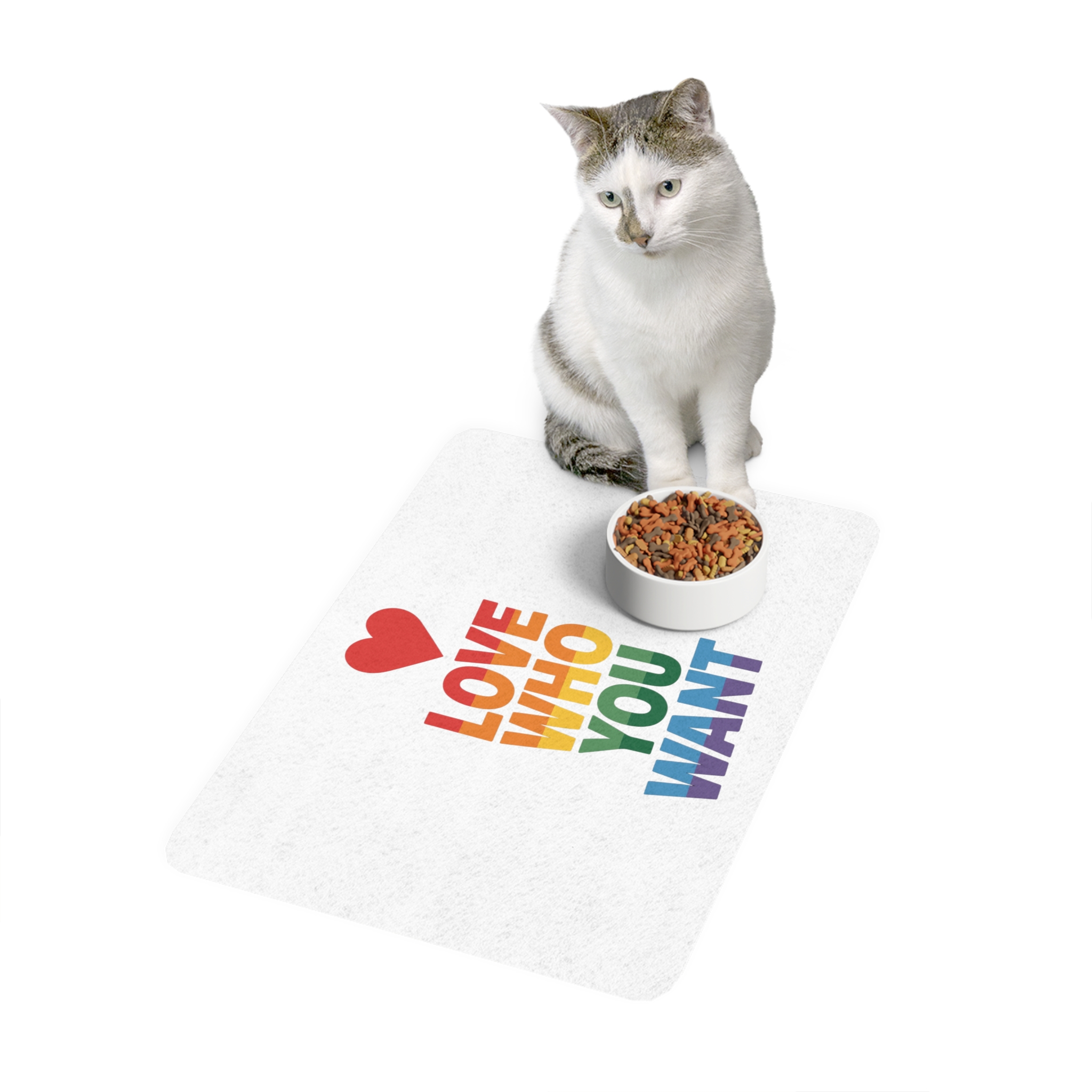 Rainbowcolored Text With Heart Symbol Saying Love Who You Want Pet Food Mat 12x18 - Image 3