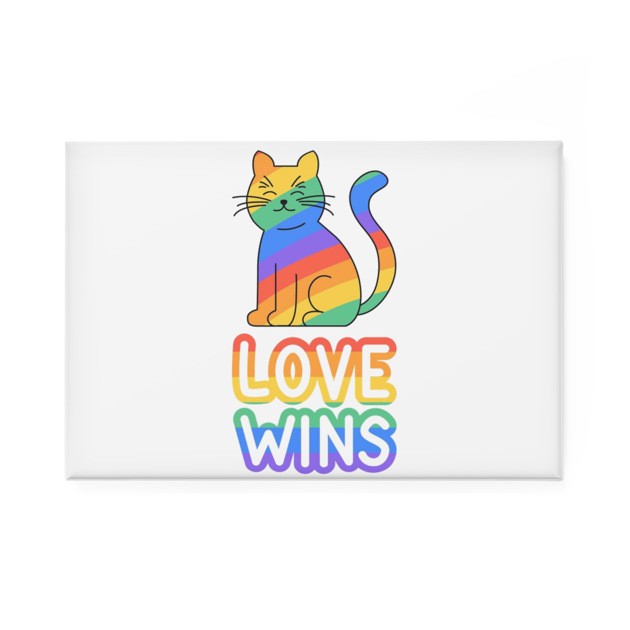 Adorable Rainbowstriped Cat With Love Wins Slogan Playful Colorful Vector Illustration Button Magnet Rectangle 1 And 10 Pcs - Image 5