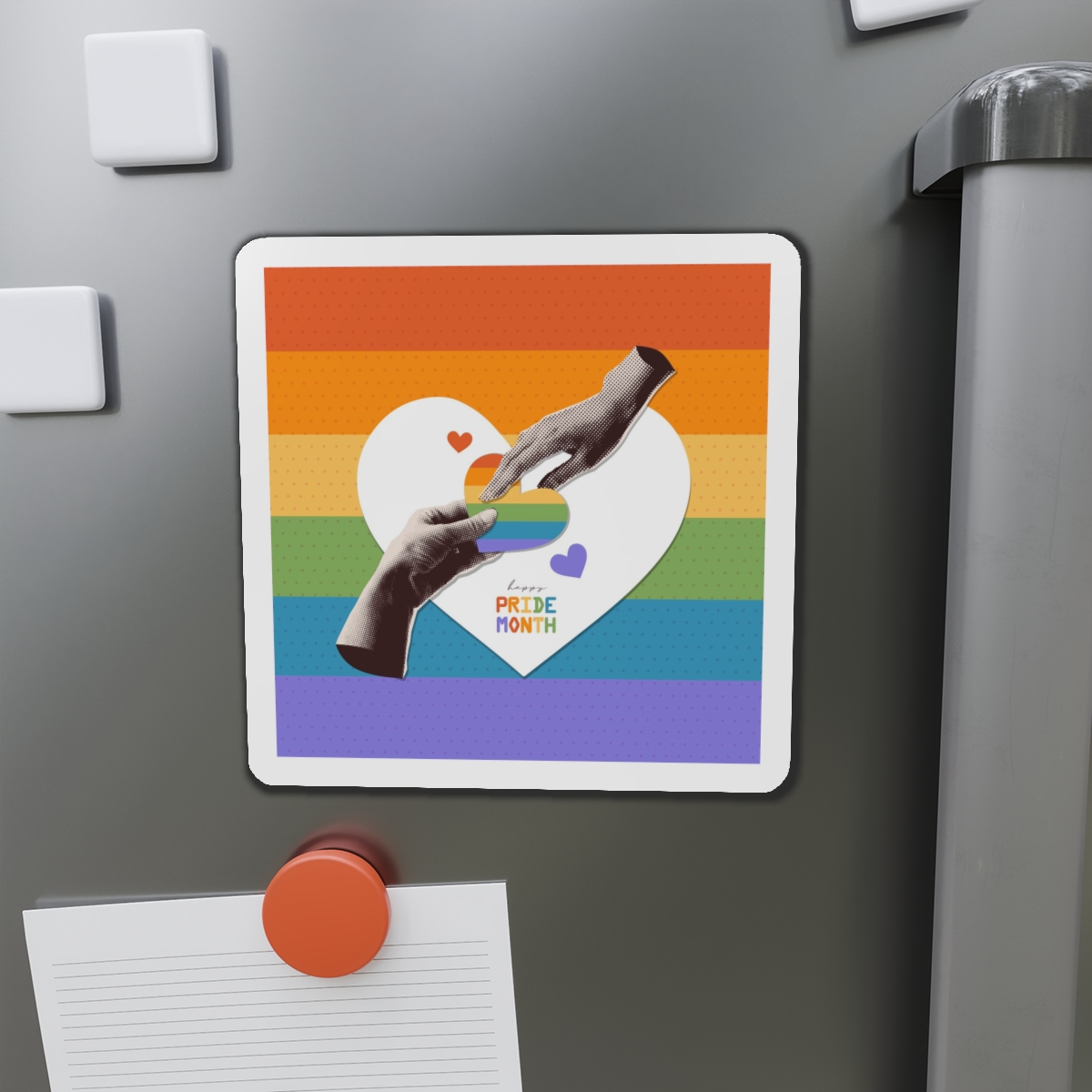 Retro Nostalgic Banner Pride Month Halftone Hands Holding Striped Heart Vintage Collage With Die Cut Magnets - Image 14