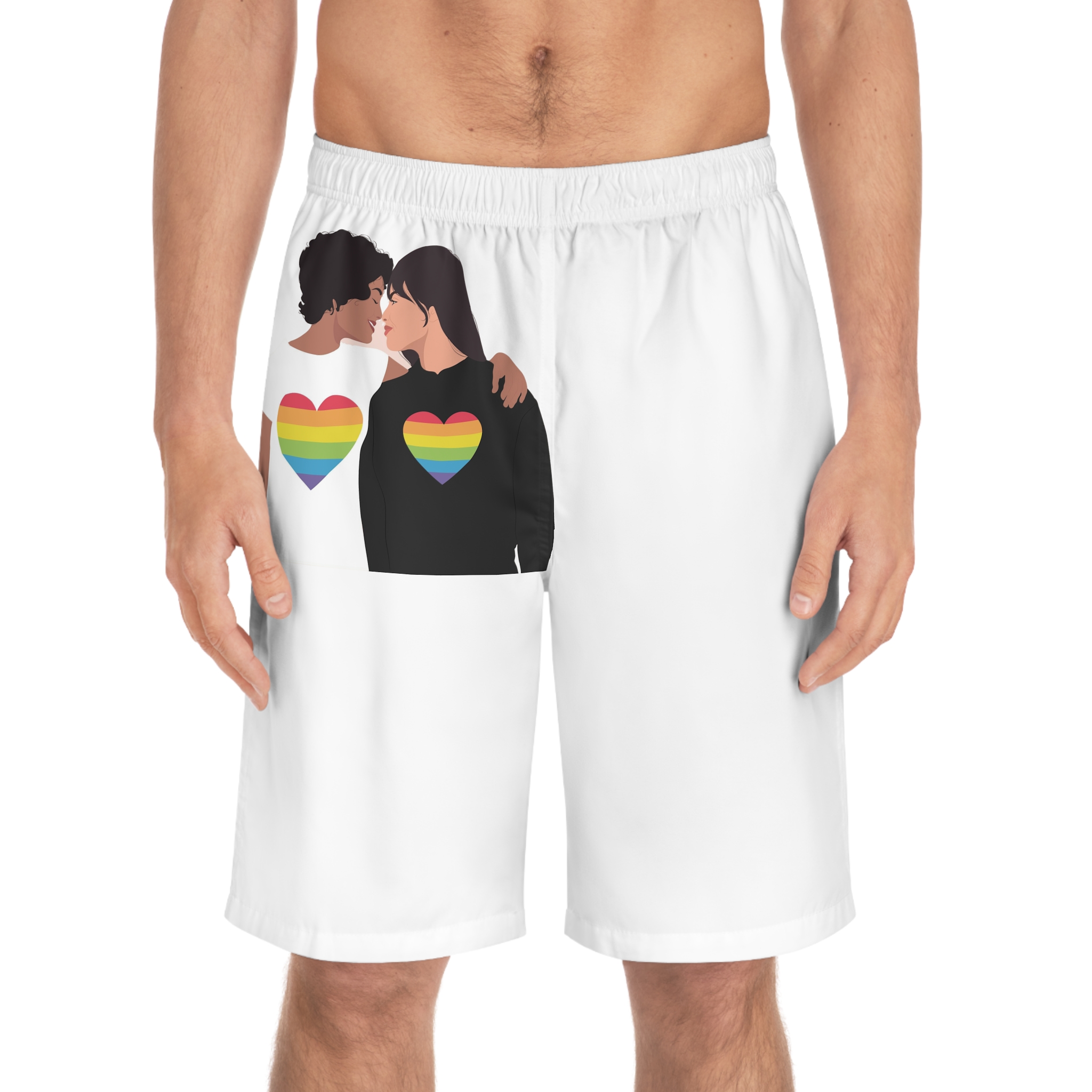 Embracing Lgbt Couple Couple Girls Love Smiling Each Other Mens Board Shorts Aop - Image 3