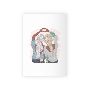 Stylish Girlfriends Two Sisters Show With Hands Heart View From Back Friendship Concept Fashion Vector Illustration Art Postcard Poster Interior Design Textile Print Gift Wrapping Paper Rolls 1pc