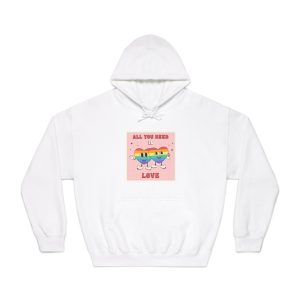 Lgbtq Pride Month Retro Groovy Poster Social Media Post Template With Rainbow Heart Unisex Dryblend Hooded Sweatshirt