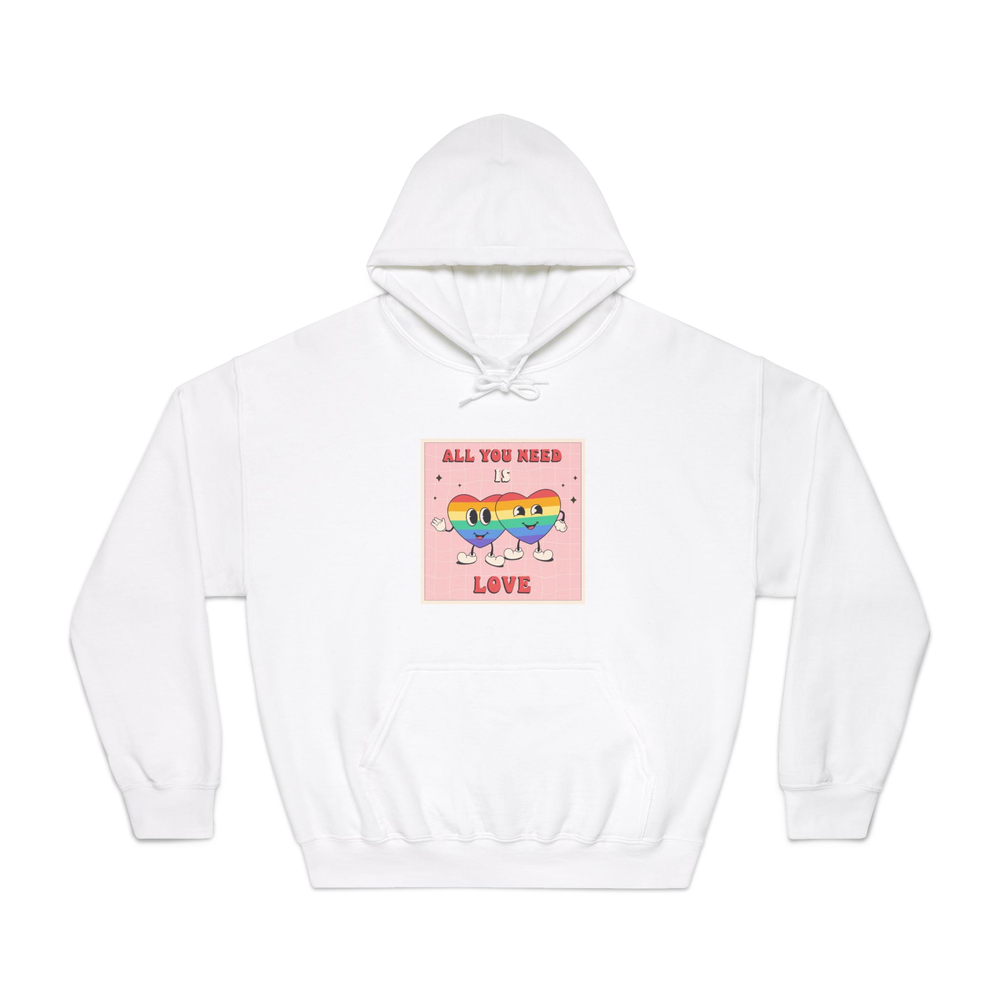 Lgbtq Pride Month Retro Groovy Poster Social Media Post Template With Rainbow Heart Unisex Dryblend Hooded Sweatshirt