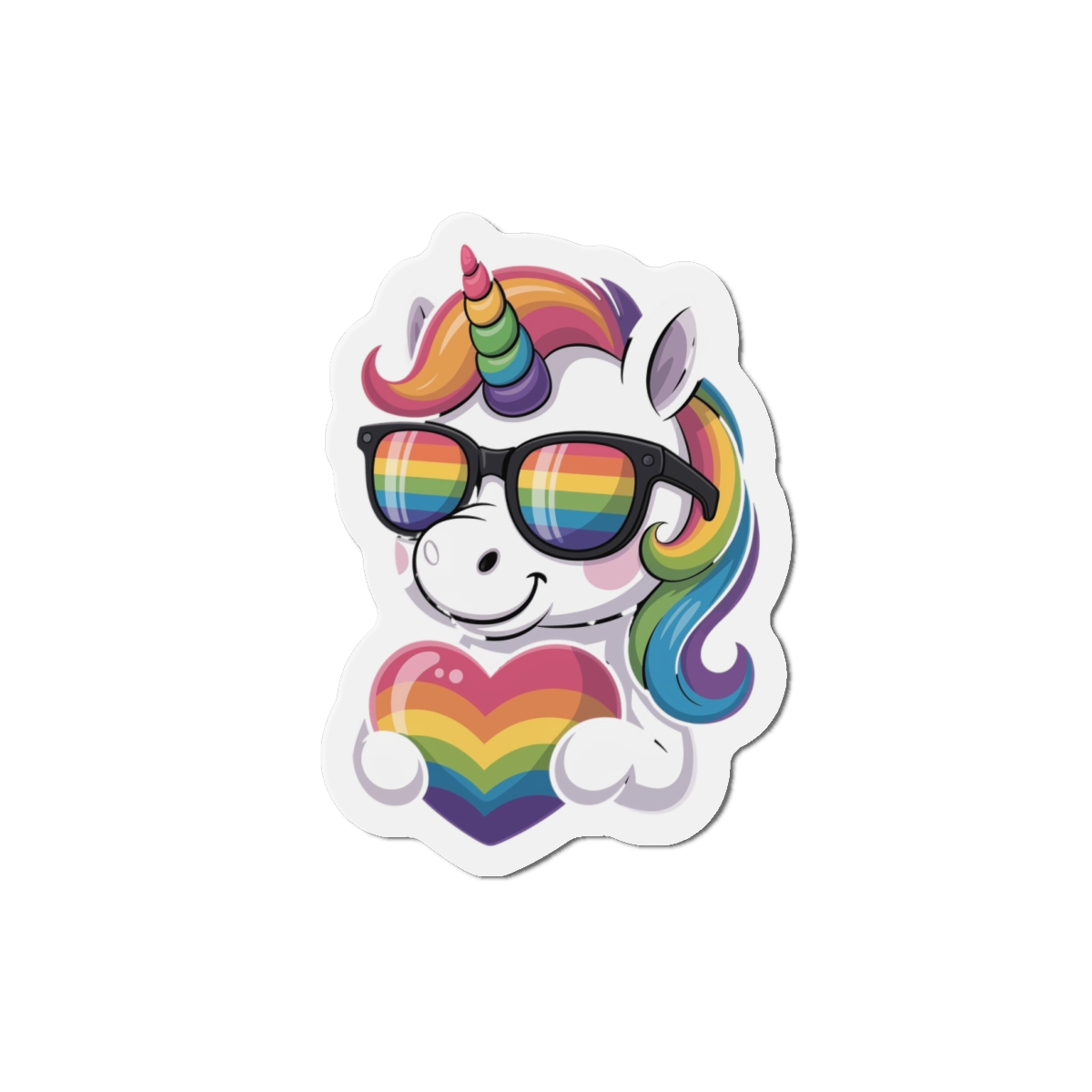 Cute Unicorn With Rainbowcolored Mane Tail Is Wearing Black Sunglassesnbow Stripes Die Cut Magnets - Image 7