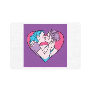 Hand Drawn Affectionate Lesbian Kiss Pet Food Mat 12x18
