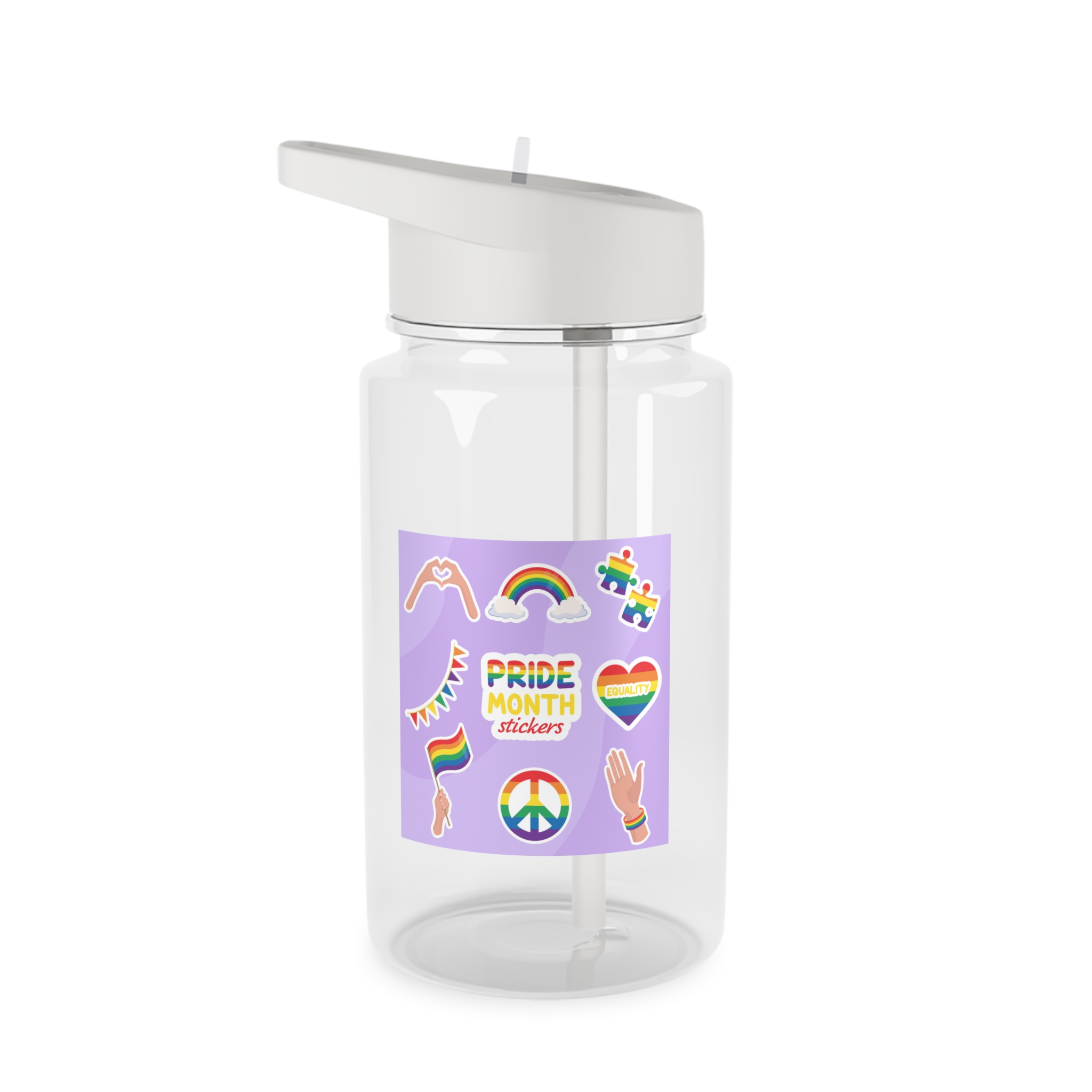 Pride Month Cute Stickers Lgbtq Rainbow Flag Flat Illustrations Tritan Water Bottle