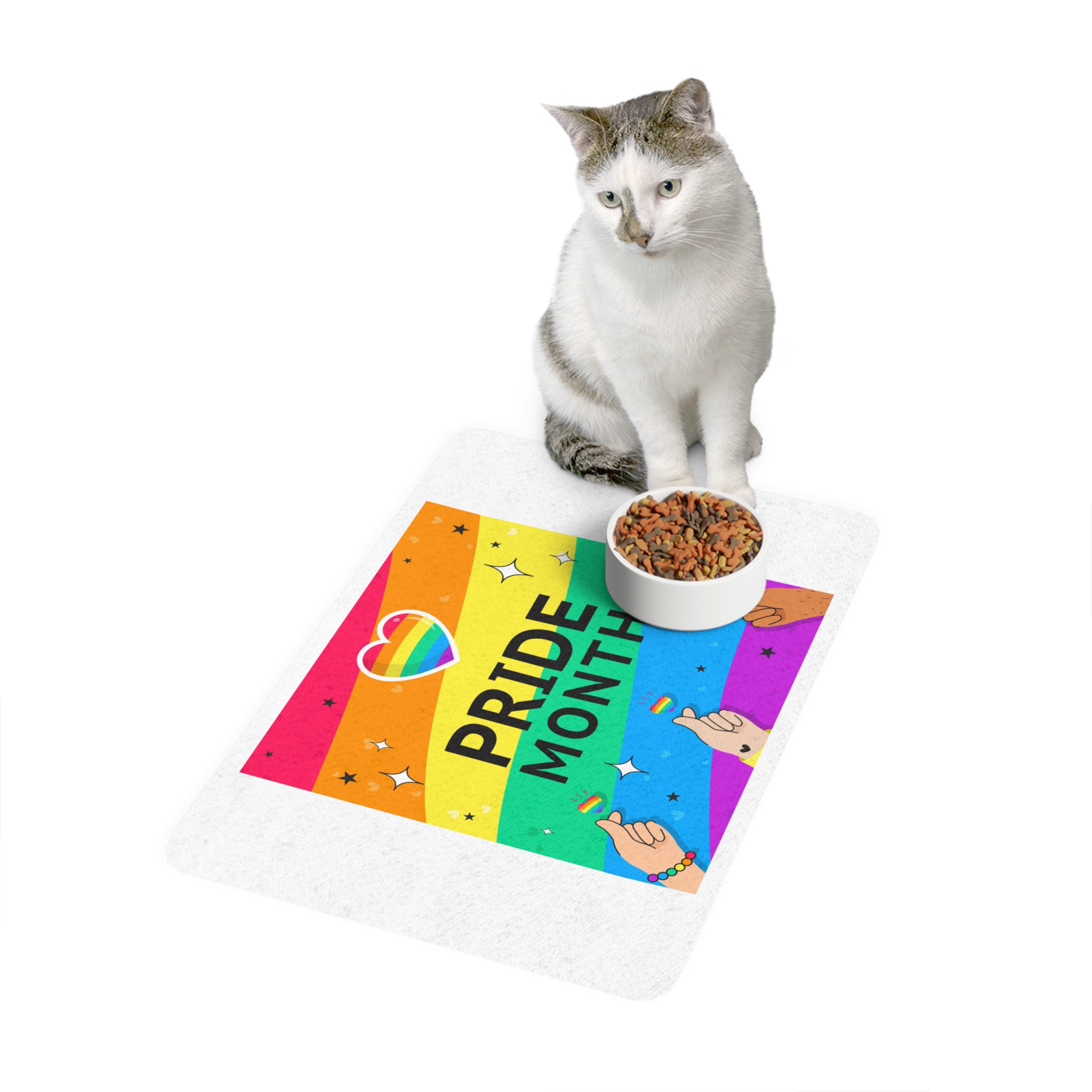 Pride Month Greeting Card Vector Illustration Hand Symbol Mini Heart Rainbow Flag Pet Food Mat 12x18 - Image 3
