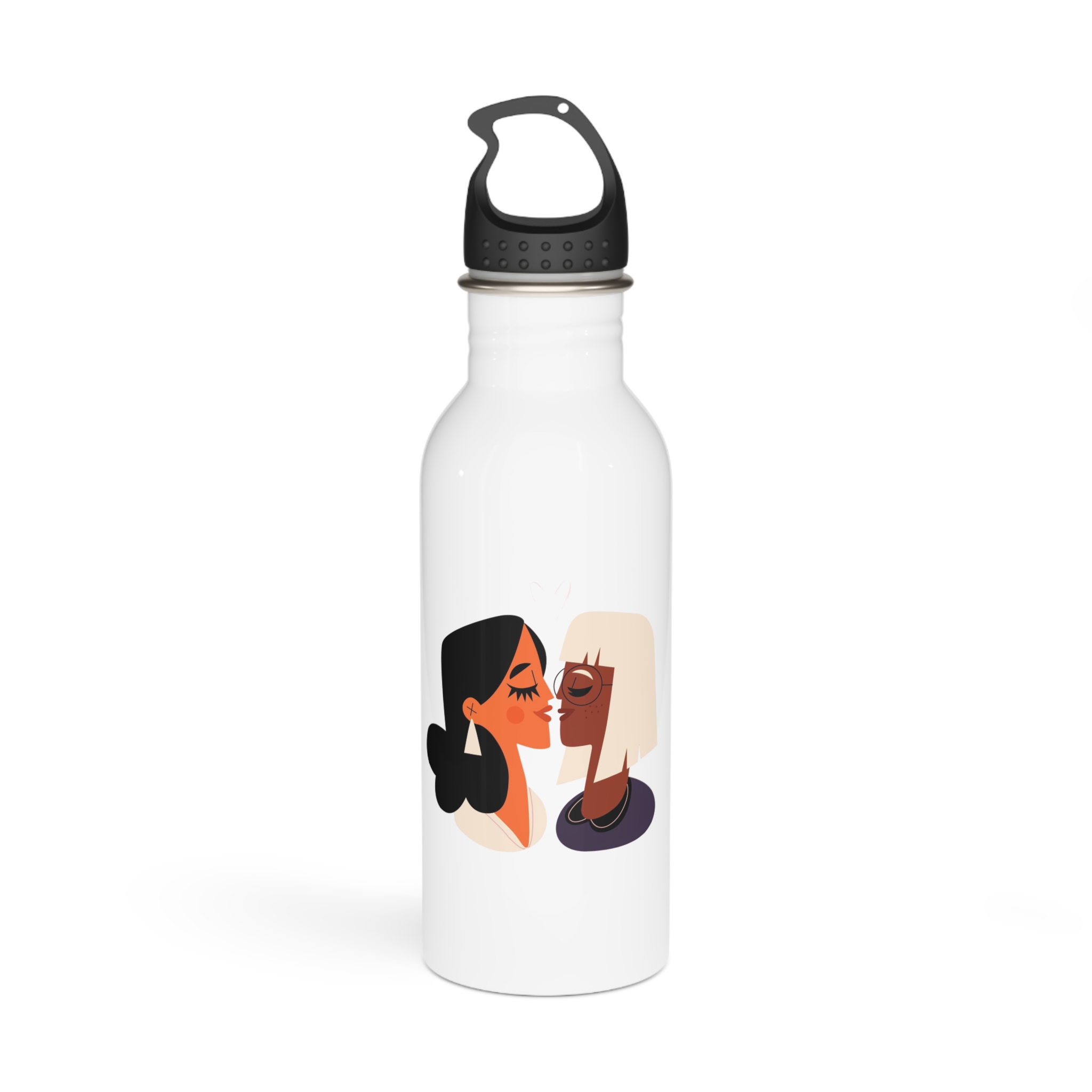 Flat Design Lesbian Couple Kiss Illustration (2) Stainless Steel Water Bottle