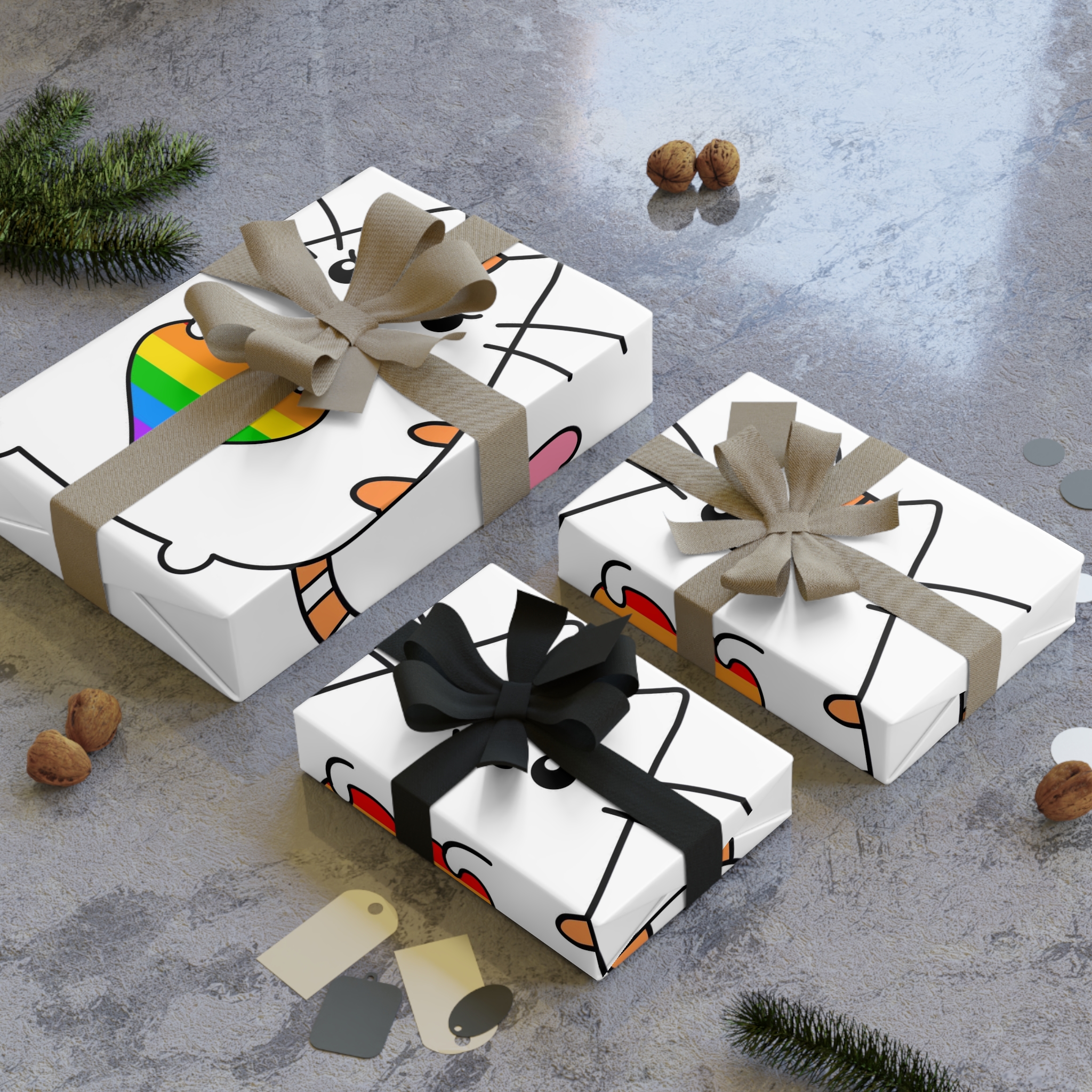 Kawaii Cat With Rainbow Heart Gift Wrapping Paper Rolls 1pc - Image 4