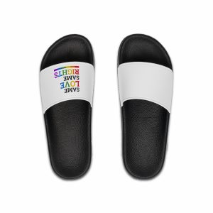 Same Love Same Rights Lgbtq Pride Month Quote Typographic Art With Rainbow Flag White Background Mens Slide Sandals
