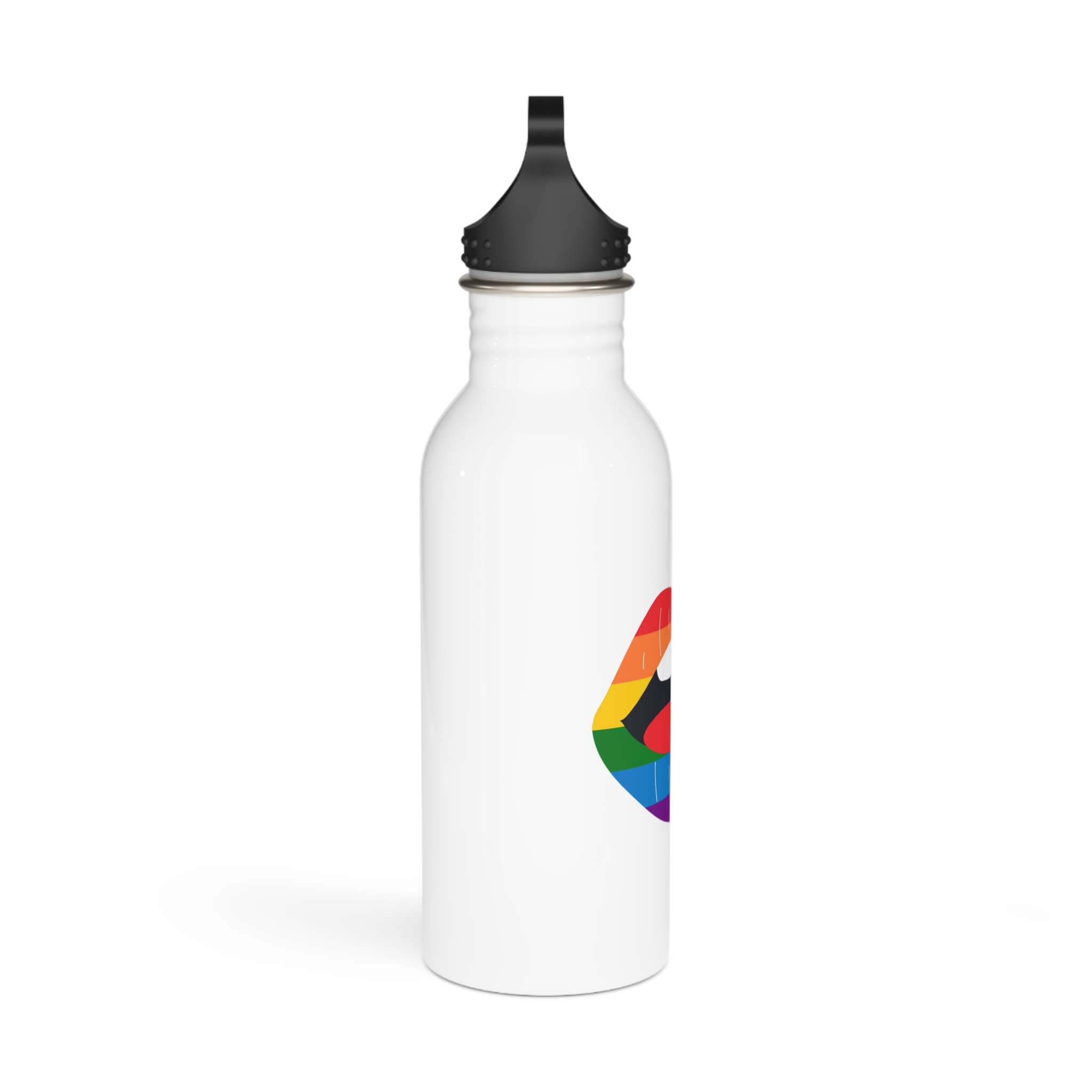 Beautiful Lips Kiss Trace With Lgbt Symbol Pride Flag Rainbow Colors Print Stainless Steel Water Bottle - Image 2