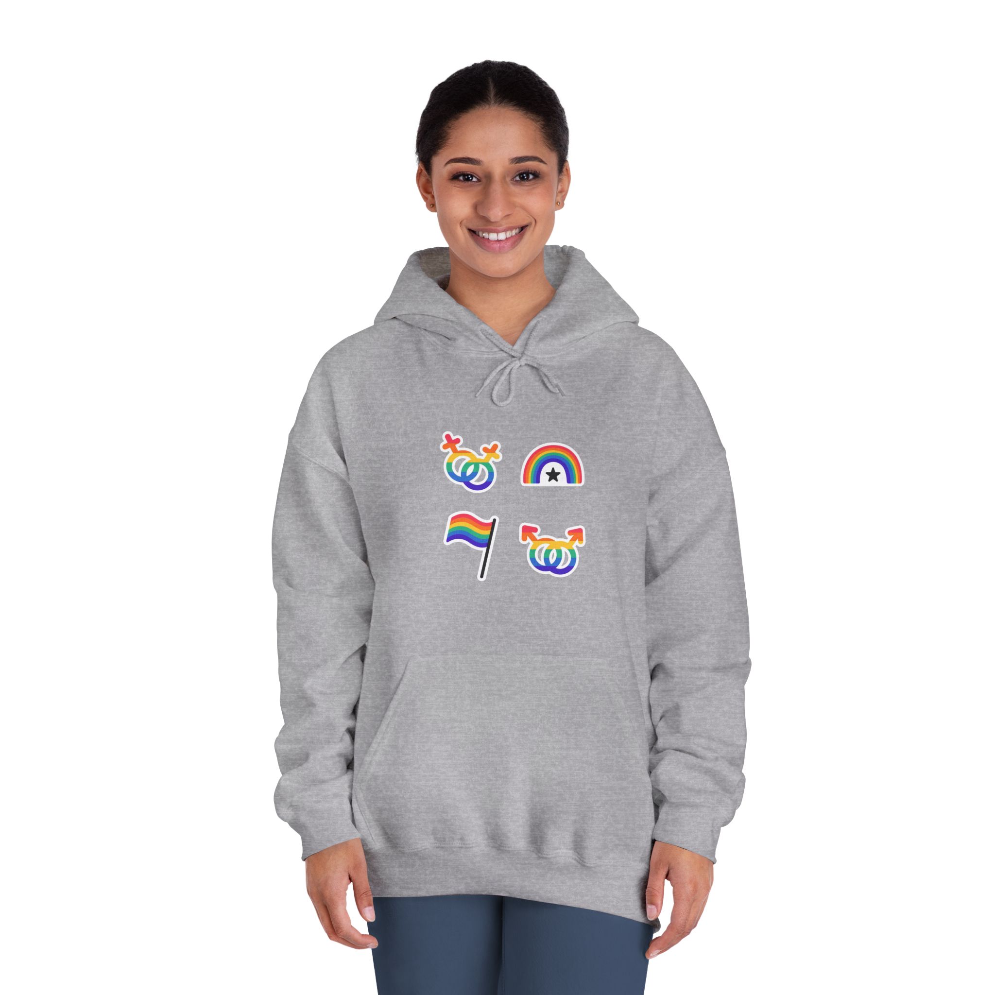 Lgbt Stickers Doodle Style Lgbtq Set Lgbt Pride Community Symbols Rainbow Colored Elements Flag Heart Rainbow Unisex Dryblend Hooded Sweatshirt - Image 16