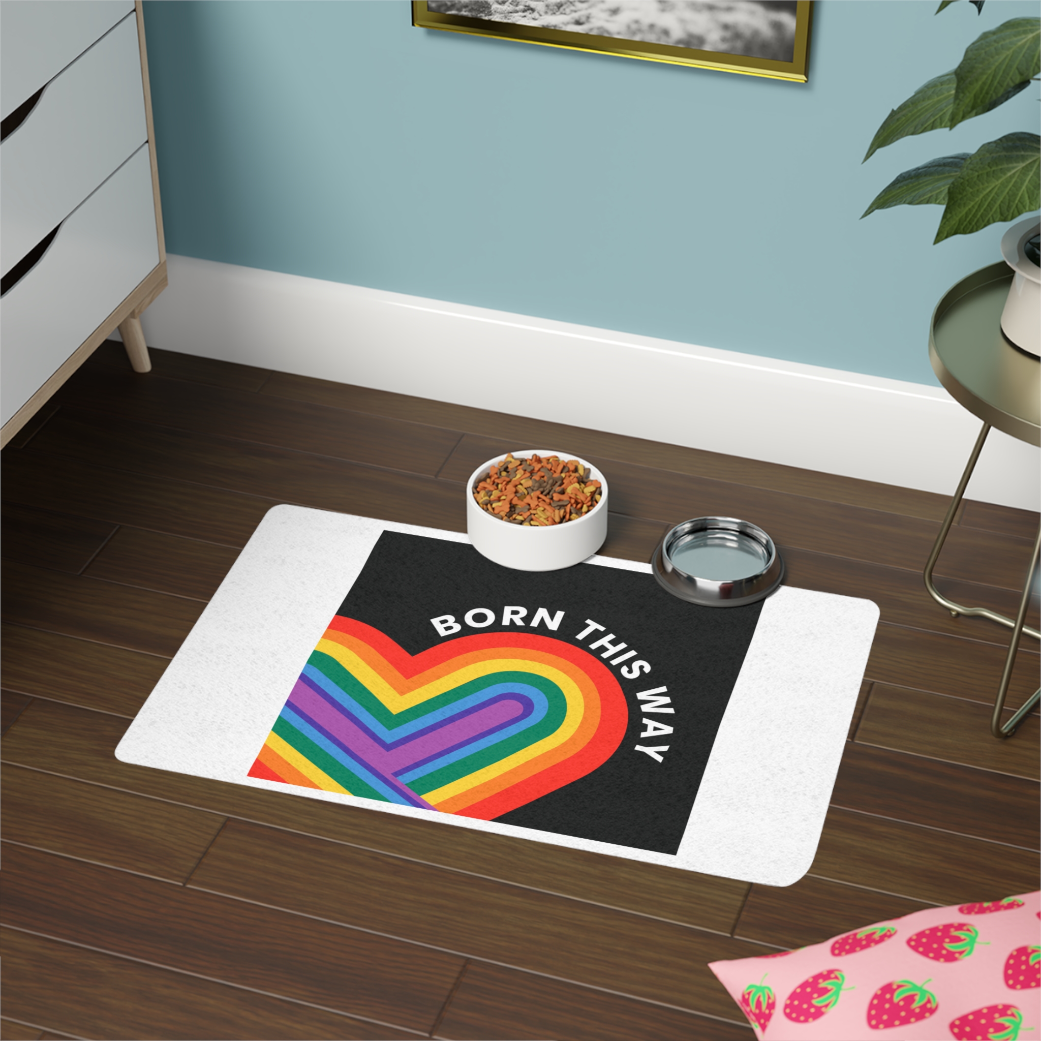 Rainbow Heart Template Lgbtq Pride Month With Born This Way Text Pet Food Mat 12x18 - Image 4