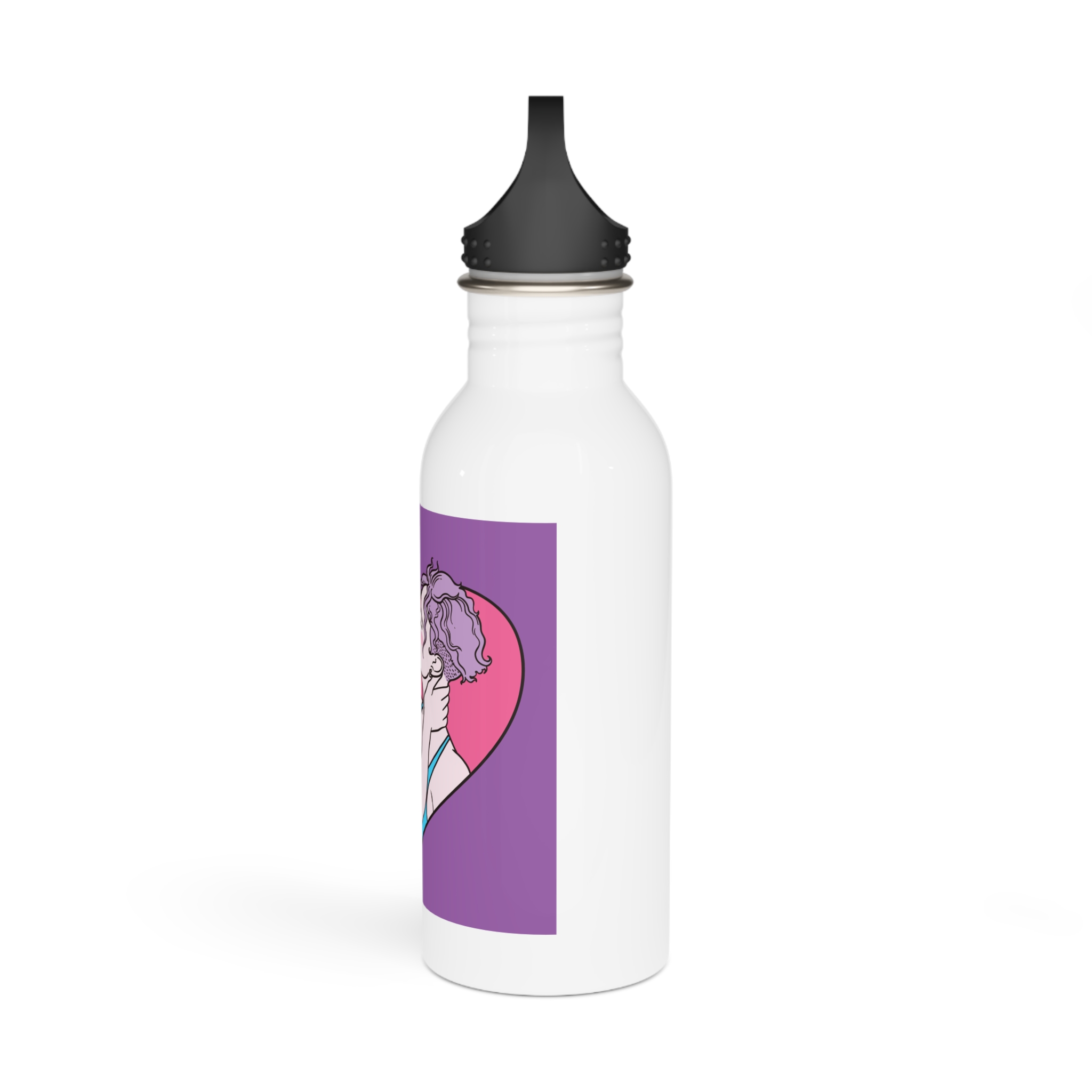 Hand Drawn Affectionate Lesbian Kiss Stainless Steel Water Bottle - Image 4