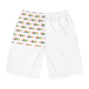 Rainbow Love Lettering Seamless Pattern Happy Pride Minimalistic Background With Simple Text Mens Board Shorts Aop