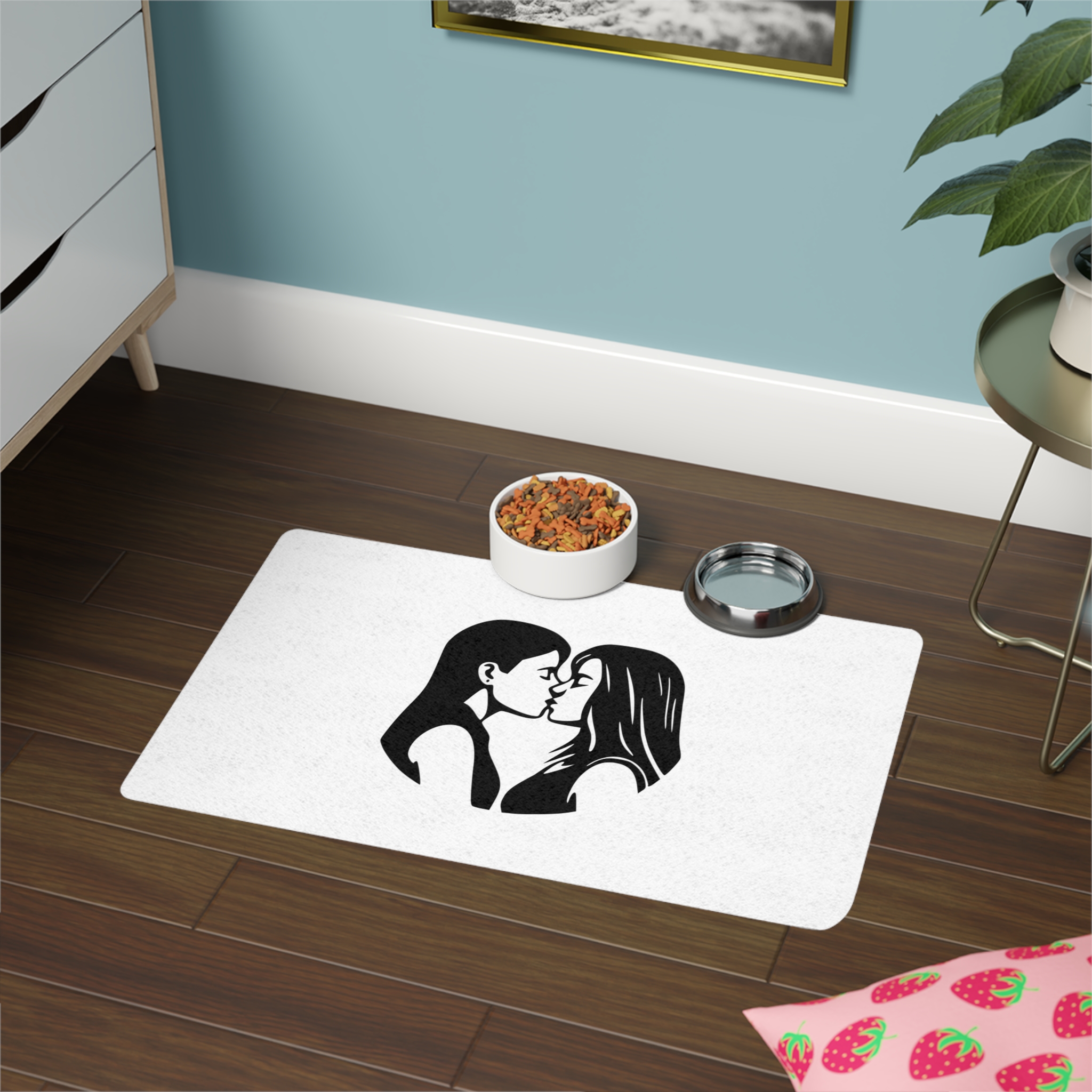 Lesbian Couple Kissing Lgbt Pride Black Outlines Isolated Vector Illustration Pet Food Mat 12x18 - Image 4