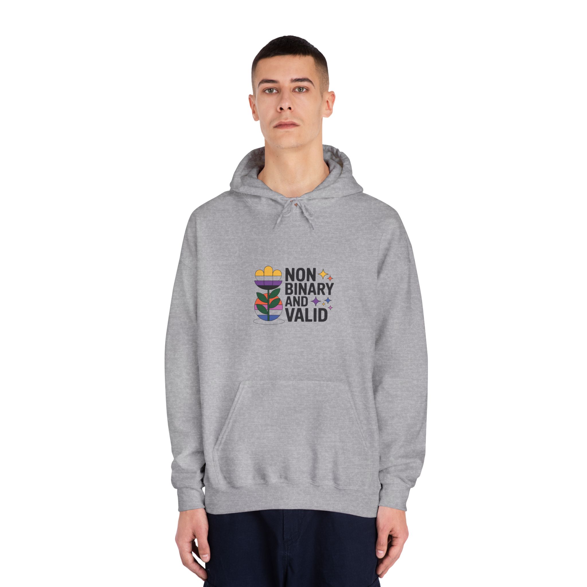 Non Binary Valid T Shirt Design Isolated White Background Unisex Dryblend Hooded Sweatshirt - Image 15