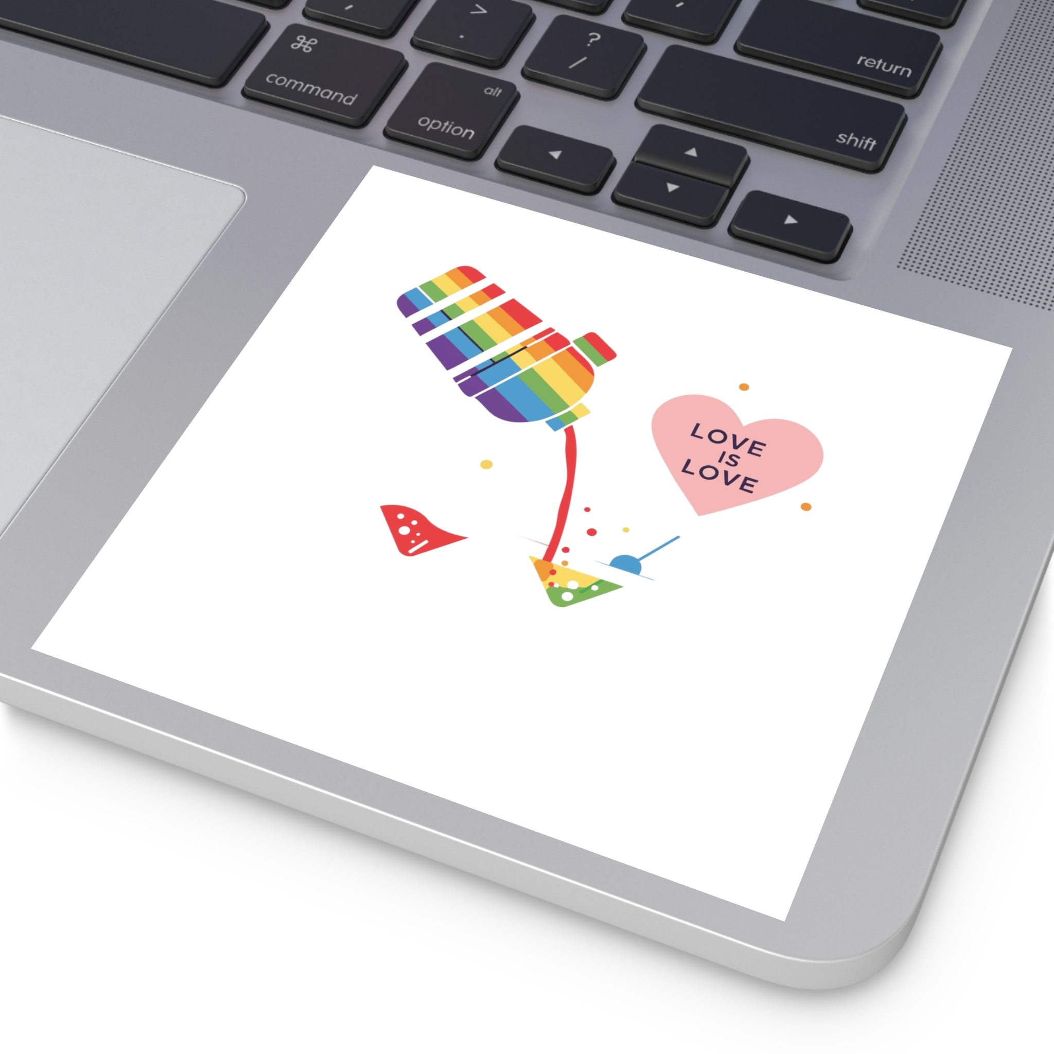 Rainbow Cocktail Shaker Pouring Drink With Heart Love Is Love Illustration Vector Laminate Stickers Square - Image 35