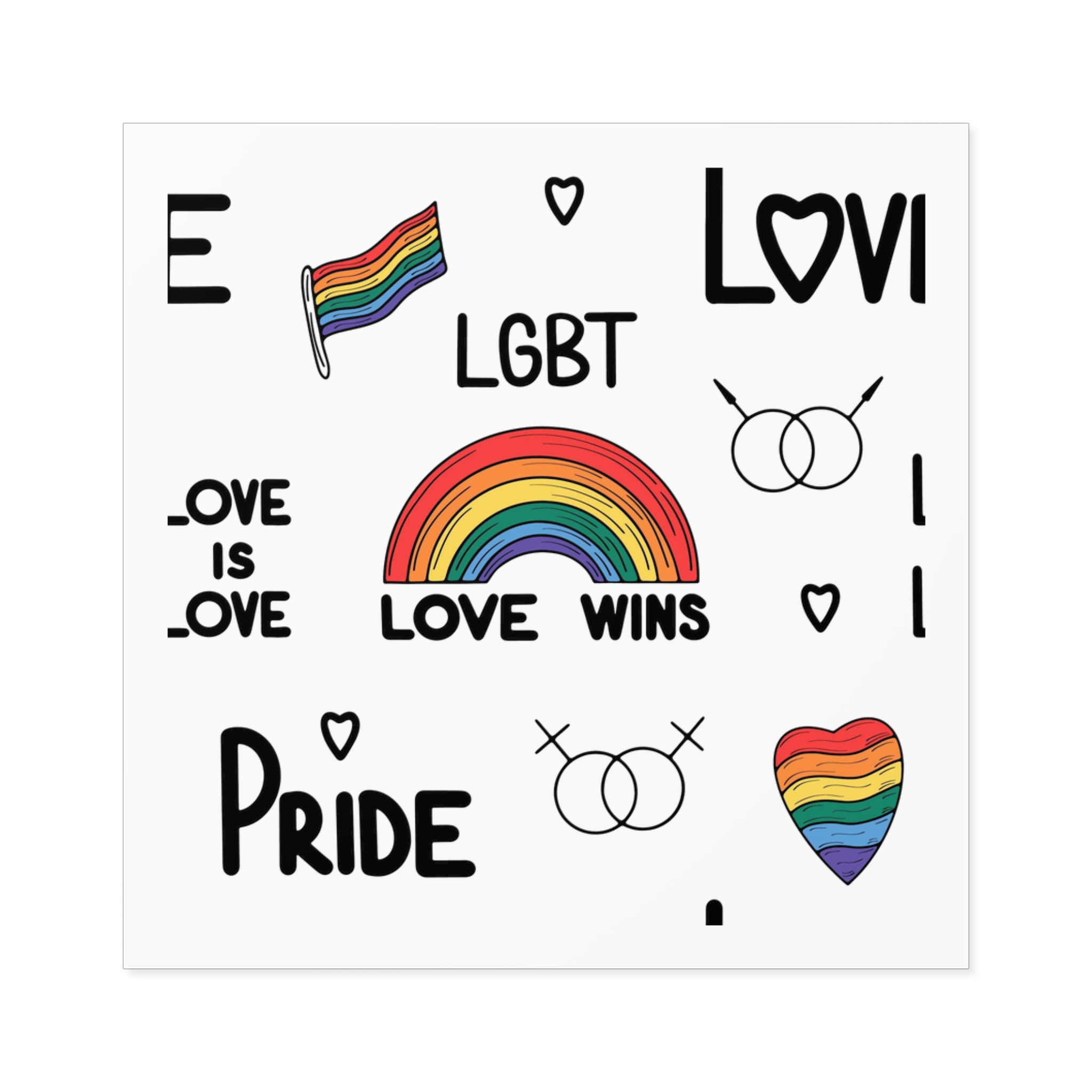 Lgbtq Pride Seamless Illustration Rainbow Hearts Love Symbols Laminate Stickers Square - Image 25