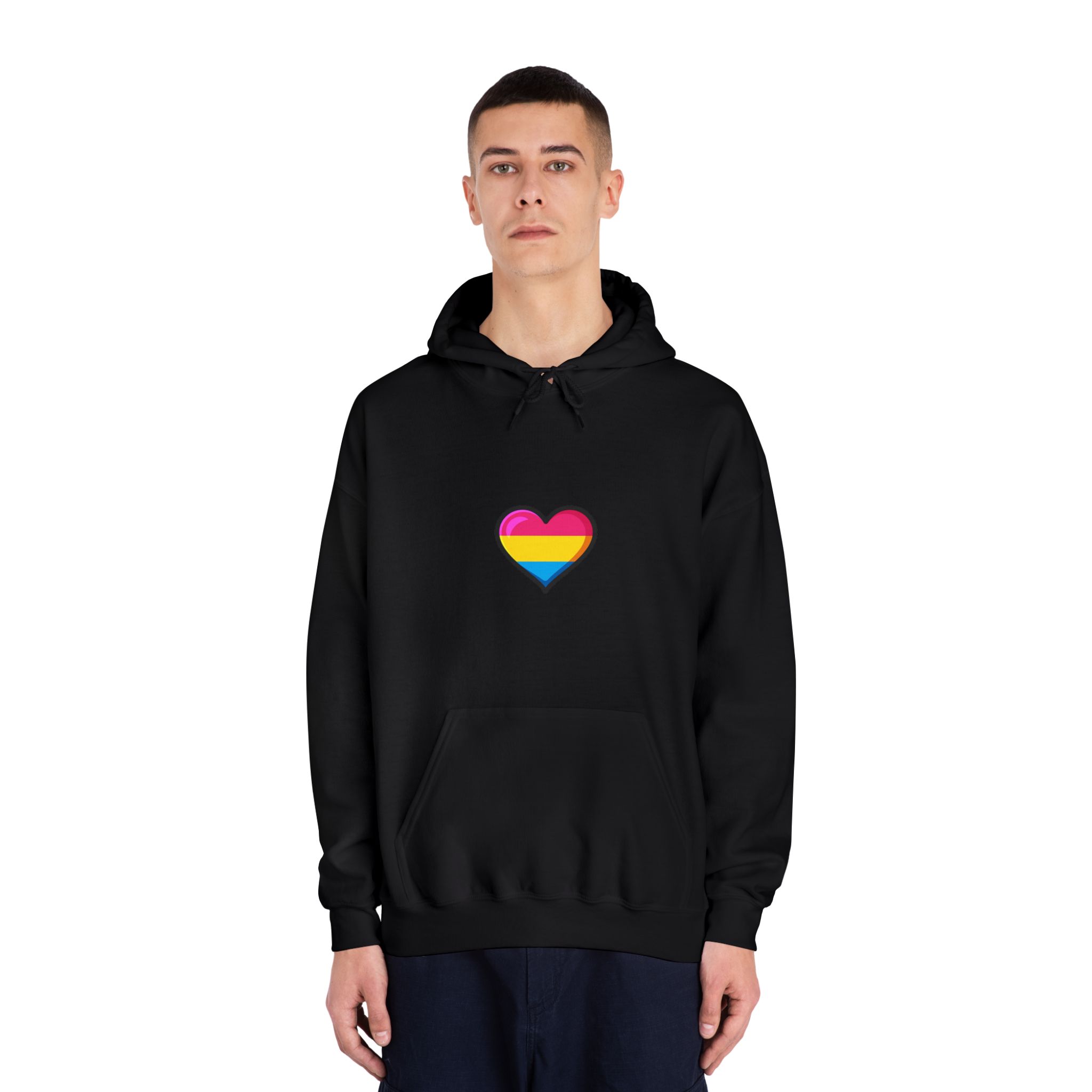 Pansexual Pride Flag Heart Shape Vector Illustration Unisex Dryblend Hooded Sweatshirt - Image 11