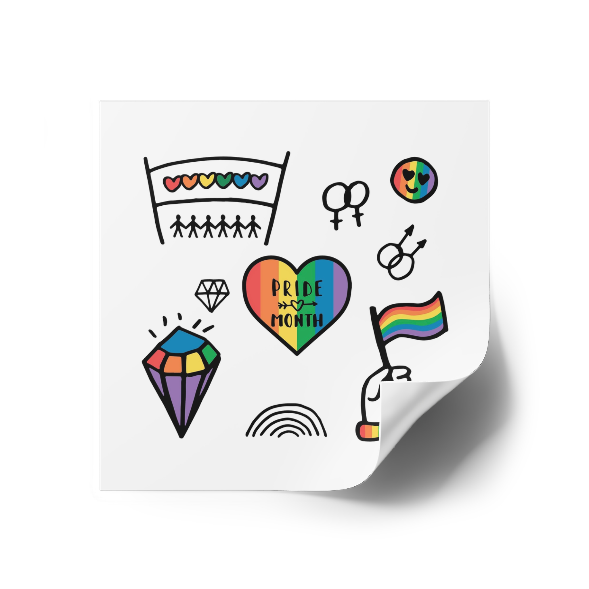 Lgbt Doodle Set Rainbow Flag Pride Month Vector Illustration Laminate Stickers Square - Image 70