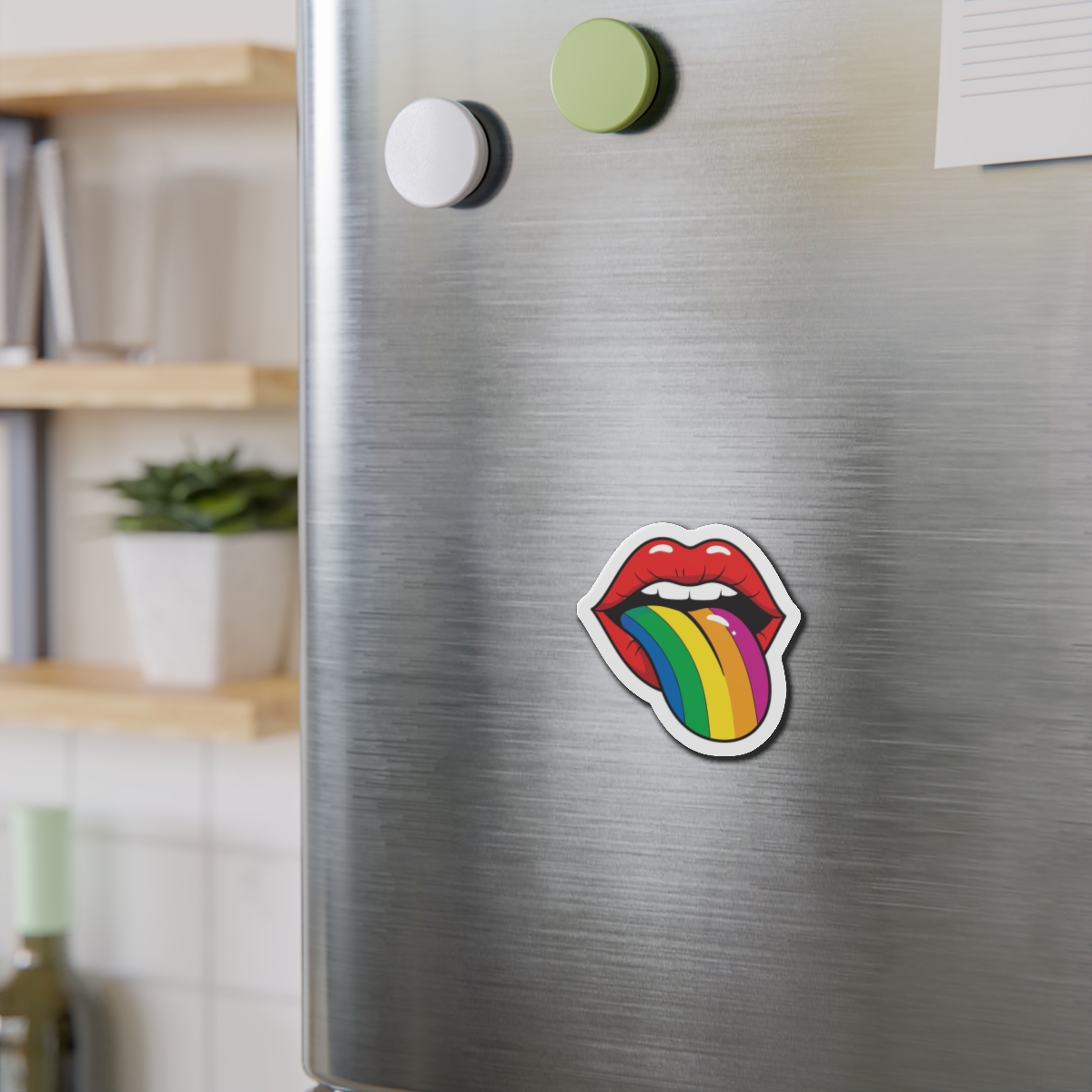 Pop Art Illustration Open Red Lips With Long Colorful Rainbow Tongue Sticking Out Now Die Cut Magnets - Image 6