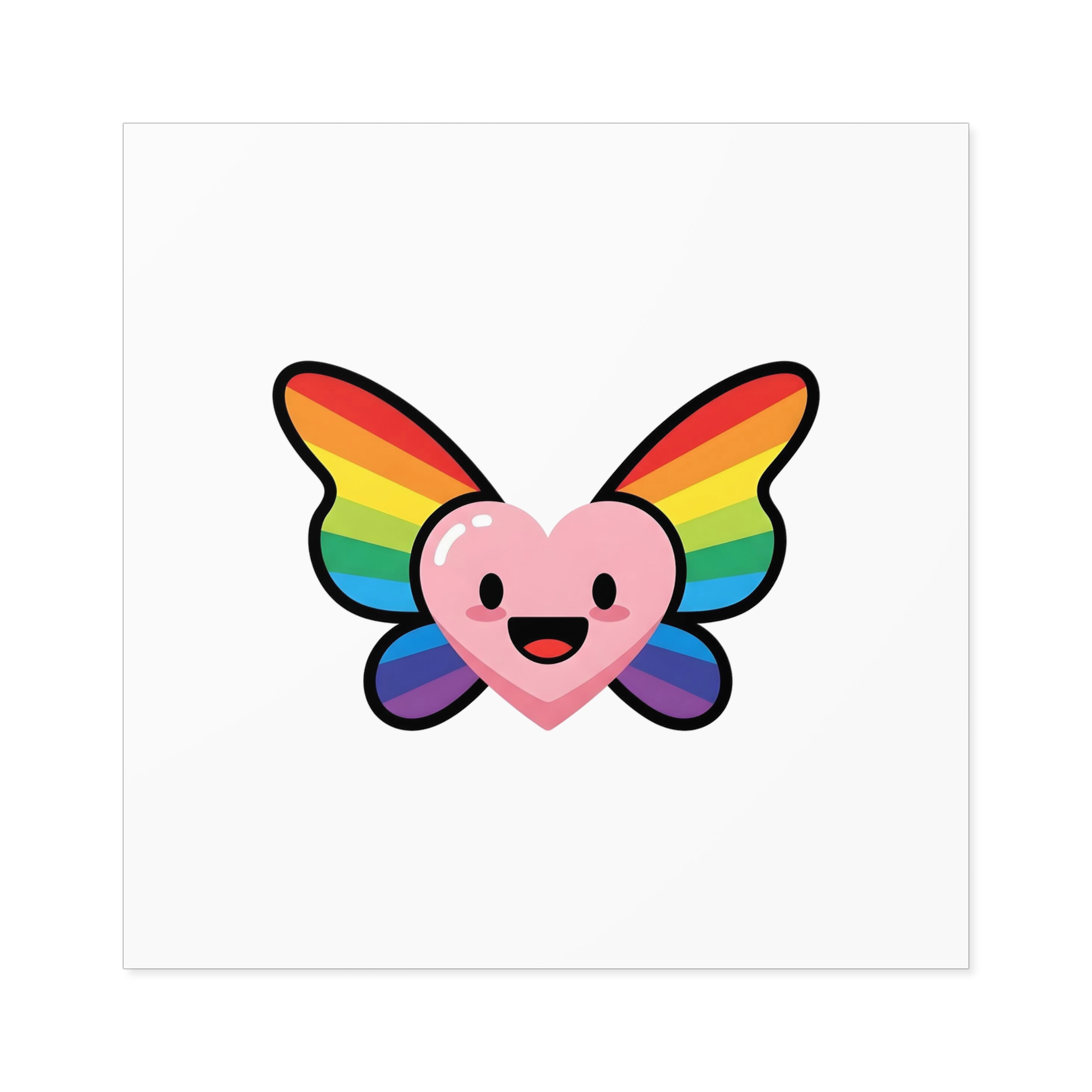 Happy Rainbow Heart Butterfly1 Laminate Stickers Square - Image 33