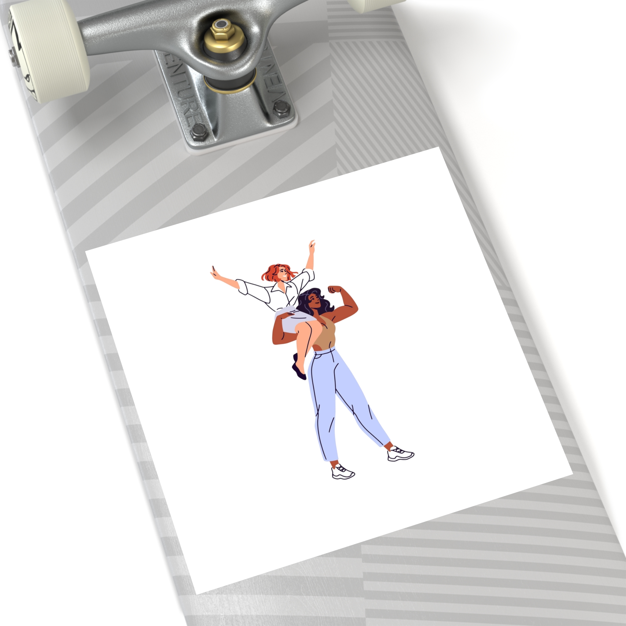 Happy Feminists Celebrate Success Winning Diverse Women Cheer Hands Up Support Feminism Strong Girl Holds Her Friend Shoulder Flat Isolated Vector Illustration White Background Laminate Stickers... - Image 64