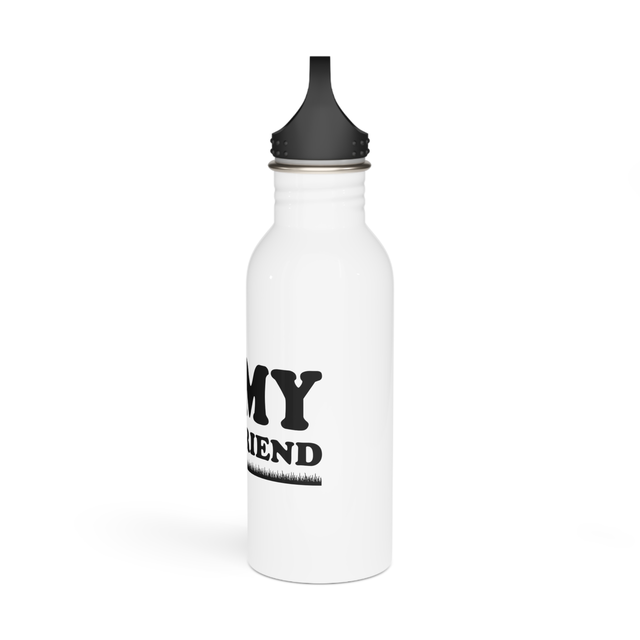I Love My Girlfriend With Heart Accompanied By Silhouette Girl Sitting Grass Field Stainless Steel Water Bottle - Image 4