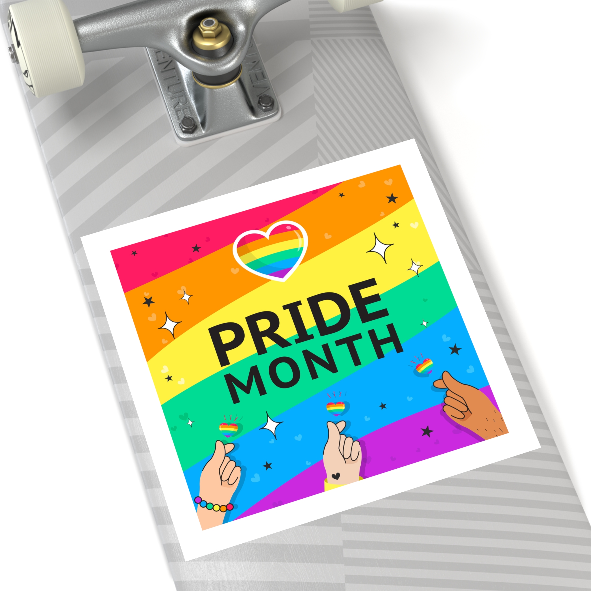 Pride Month Greeting Card Vector Illustration Hand Symbol Mini Heart Rainbow Flag Laminate Stickers Square - Image 52
