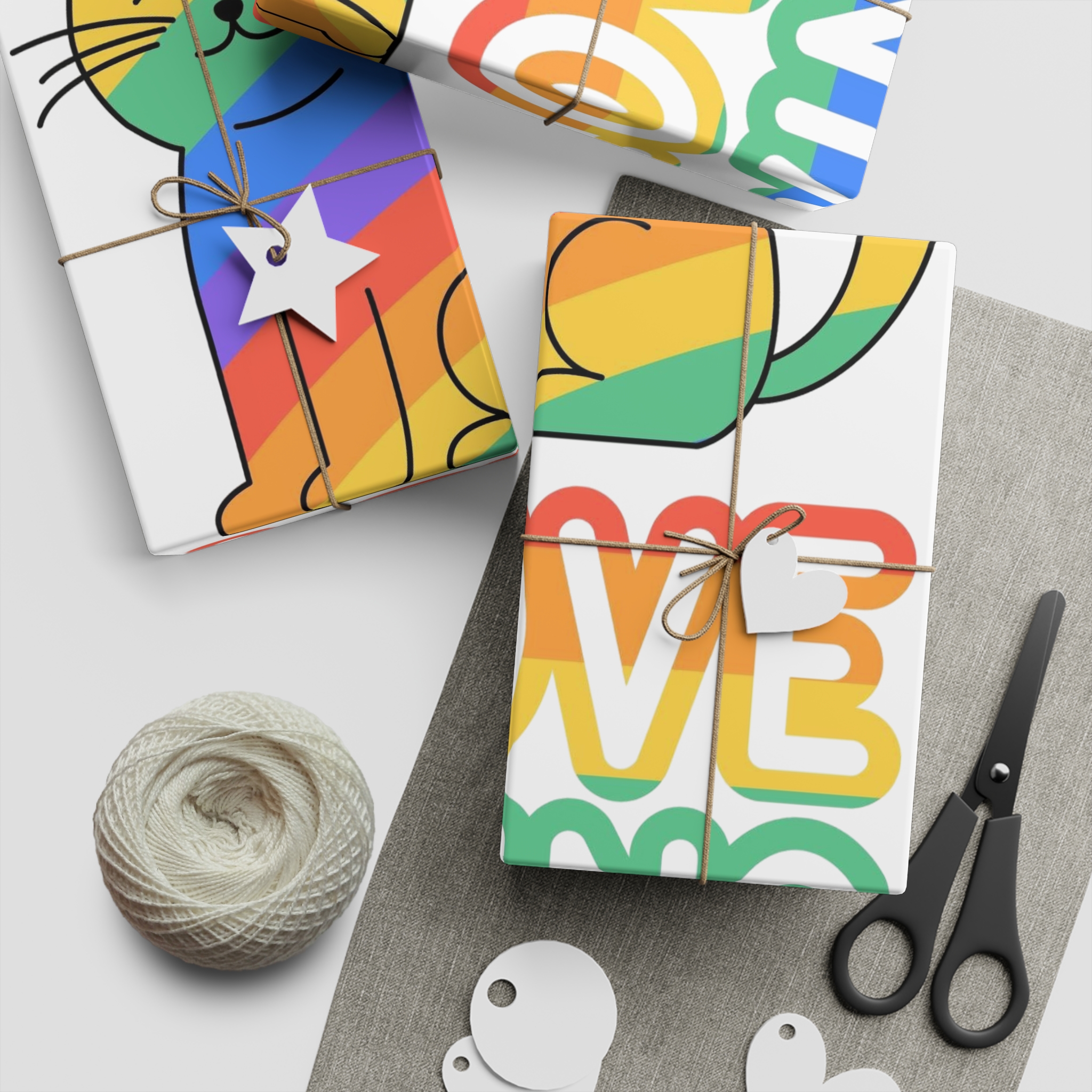 Adorable Rainbowstriped Cat With Love Wins Slogan Playful Colorful Vector Illustration Gift Wrapping Paper Sheets 1pc - Image 2