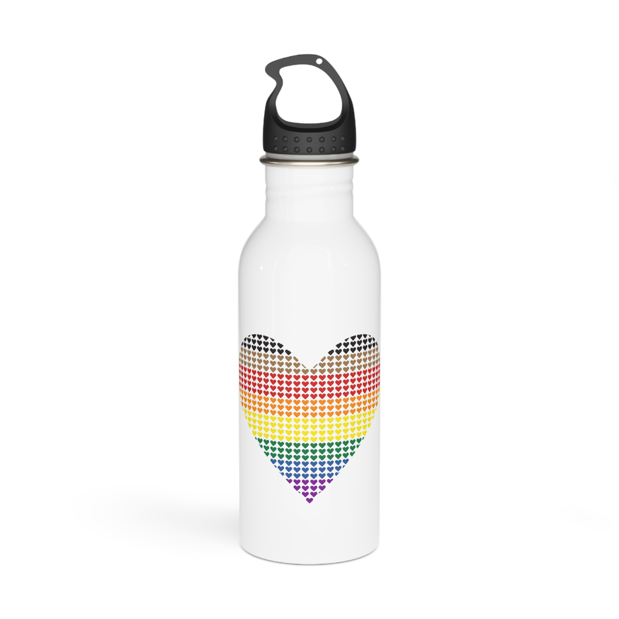 Pride Flag Heart Shape Icon With Heart Pattern Inside Heart Symbol With Black Brown Stripes Stainless Steel Water Bottle