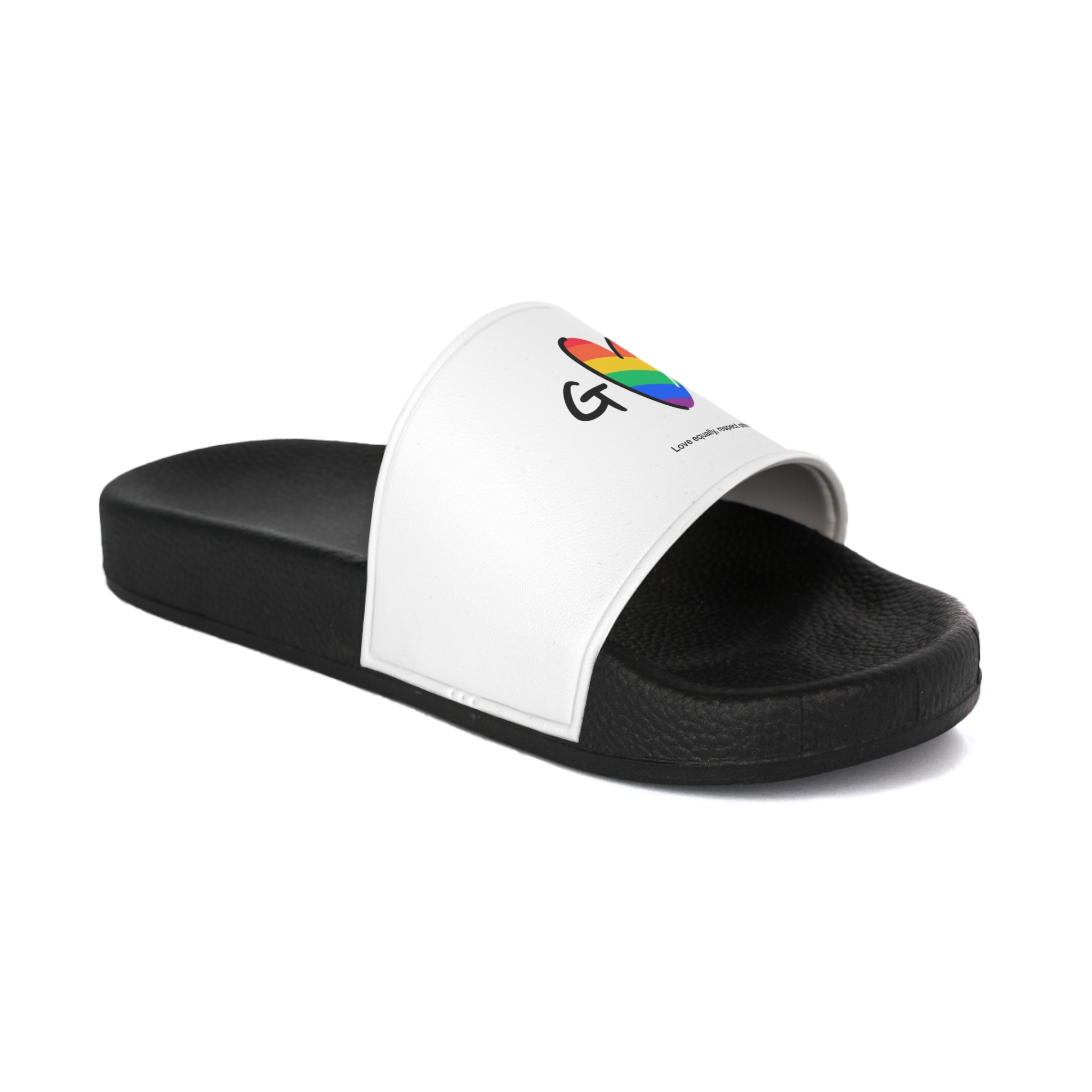Love Letter Pride Rainbow Lettering Text Writing Pattern Freedom Love Heart Homo Colors Flag Parade Mens Slide Sandals - Image 2
