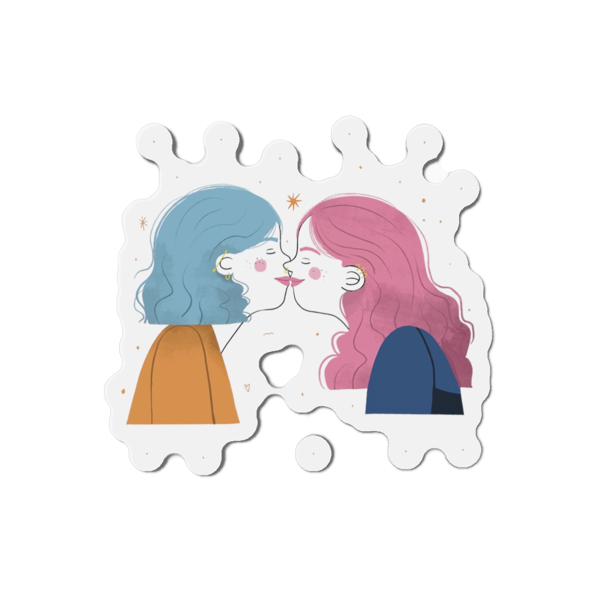 Hand Drawn Affectionate Lesbian Kiss Die Cut Magnets - Image 4