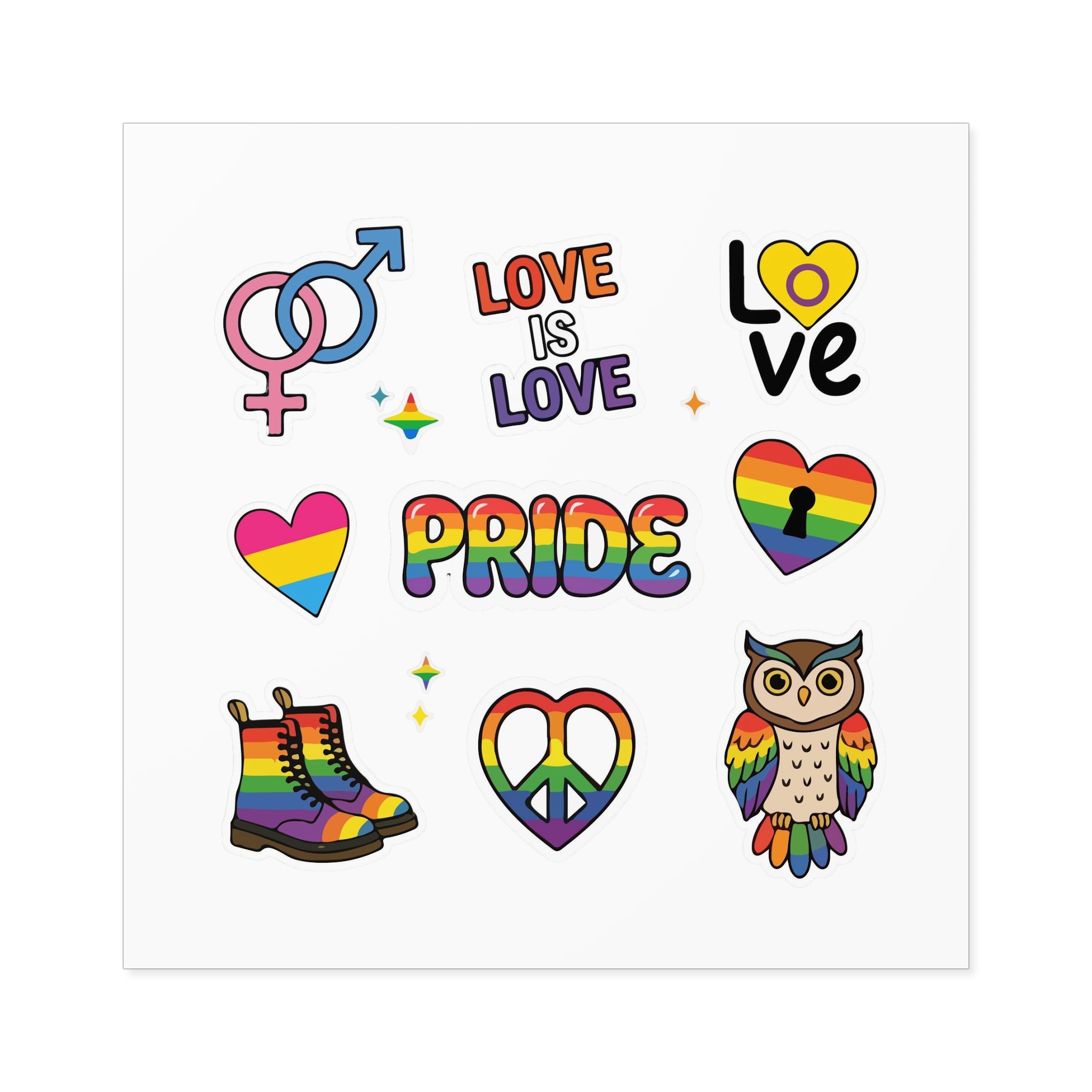Pride Stickers Doodle Set Colorful Lgbtq Hand Drawn Icons Pack Laminate Stickers Square - Image 57