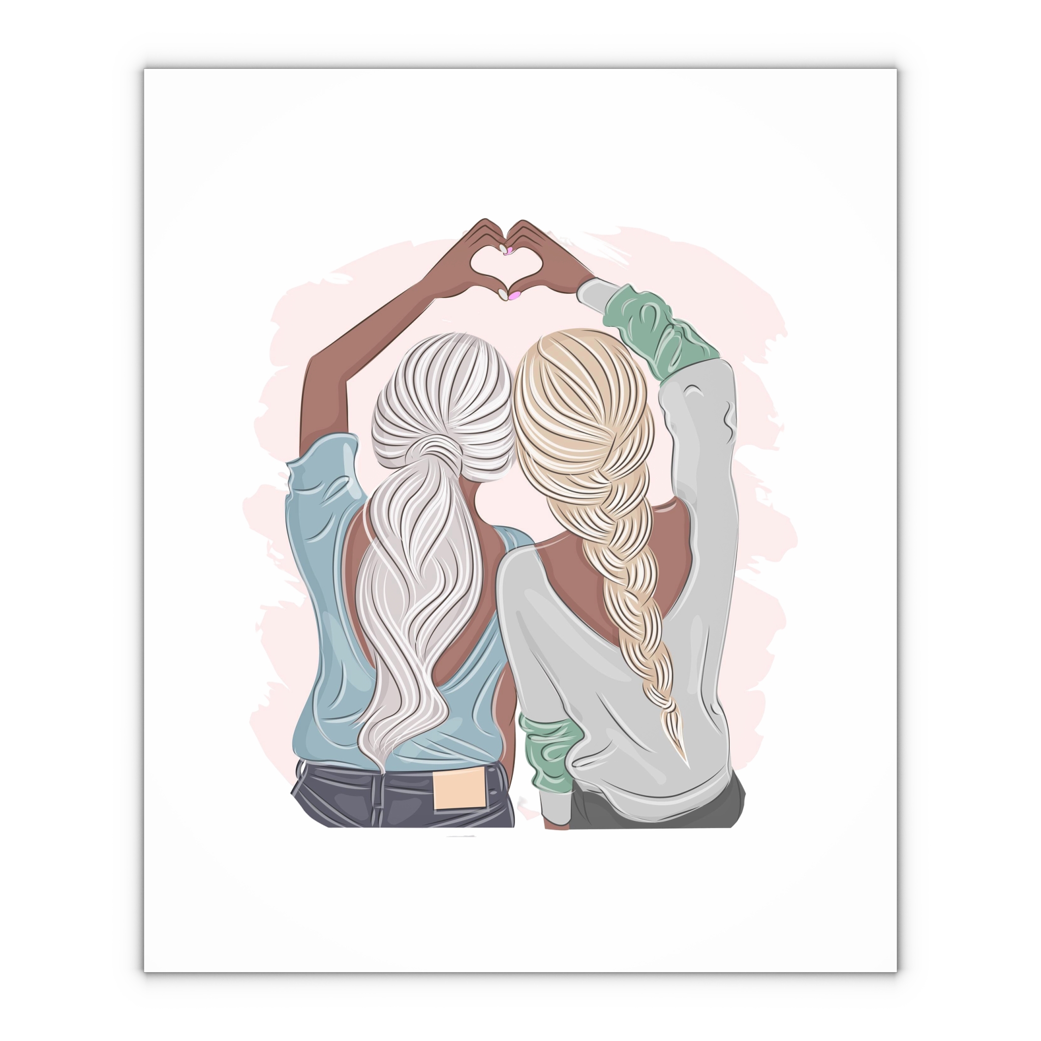 Stylish Girlfriends Two Sisters Show With Hands Heart View From Back Friendship Concept Fashion Vector Illustration Art Postcard Poster Interior Design Textile Print Gift Wrapping Paper Sheets 1pc - Image 4