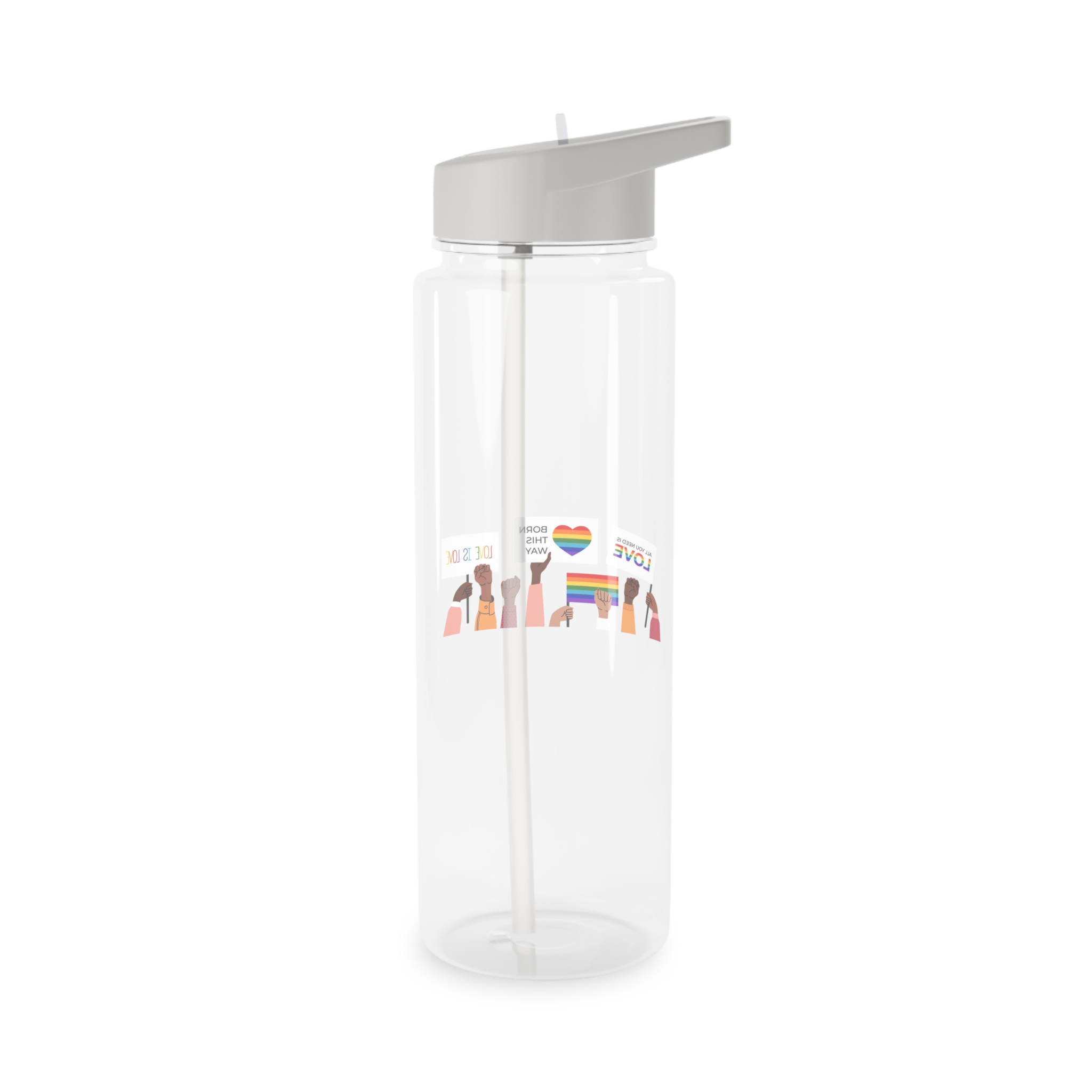 People Holding Lgbt Posters Symbols Signs Flags With Rainbows Pride Month Human Rights Love Is Love Tritan Water Bottle - Image 6