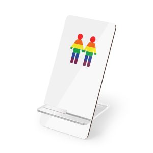 Gay Couple Holding Hands With Rainbow Color Background Vector Mobile Display Stand For Smartphones