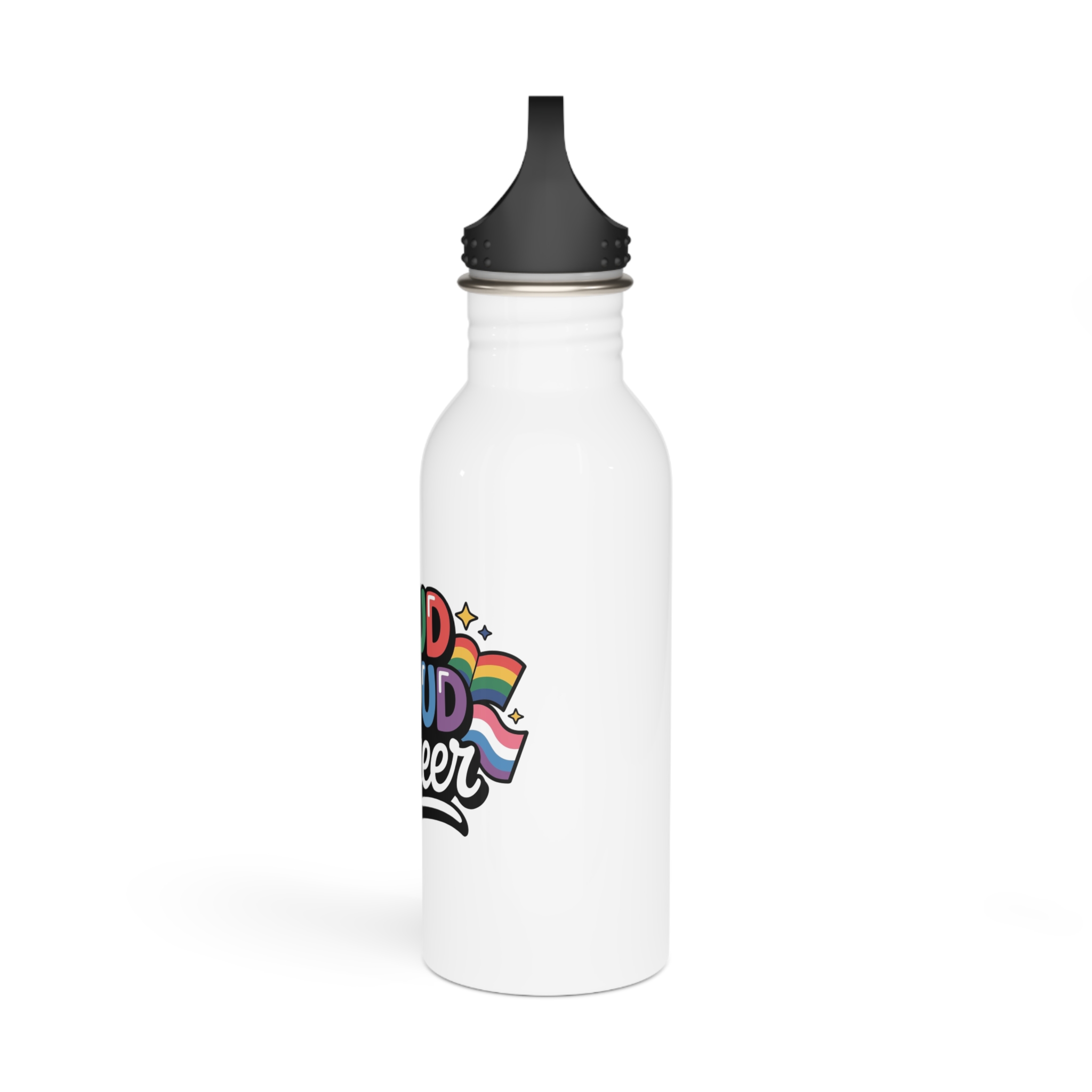Loud Proud Queer T Shirt Design Isolated White Background 3 Stainless Steel Water Bottle - Image 4