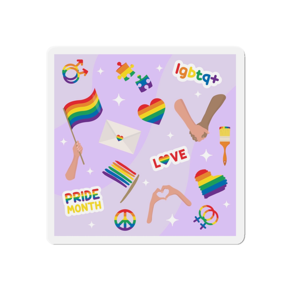 Cute Rainbow Colors Lgbtq Symbols Pride Flag Hands Holding Peace Love Die Cut Magnets - Image 4