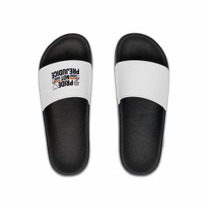 Pride Prejudice T Shirt Design Isolated White Background 2 Mens Slide Sandals