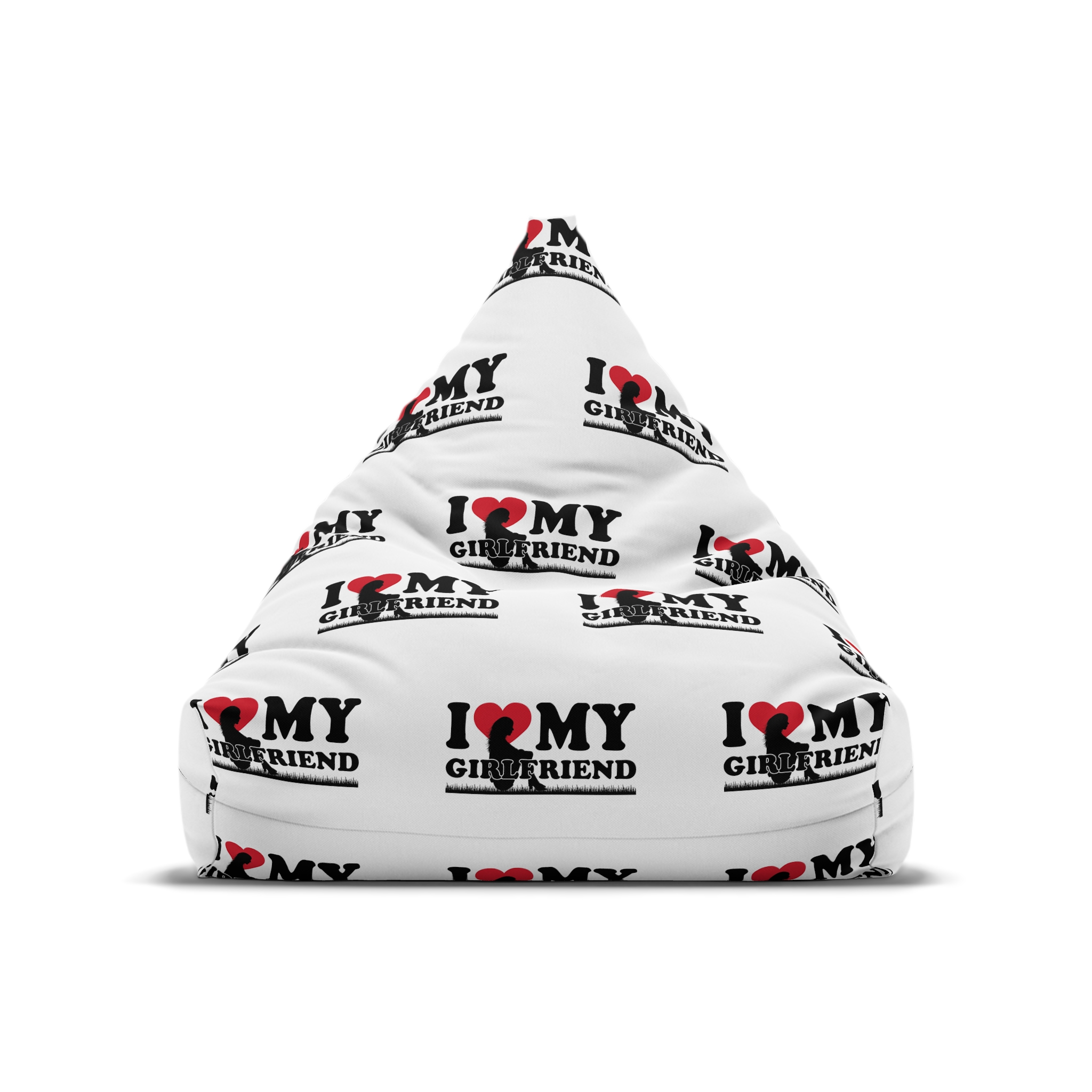 I Love My Girlfriend With Heart Accompanied By Silhouette Girl Sitting Grass Field Bean Bag Chair Cover - Image 5