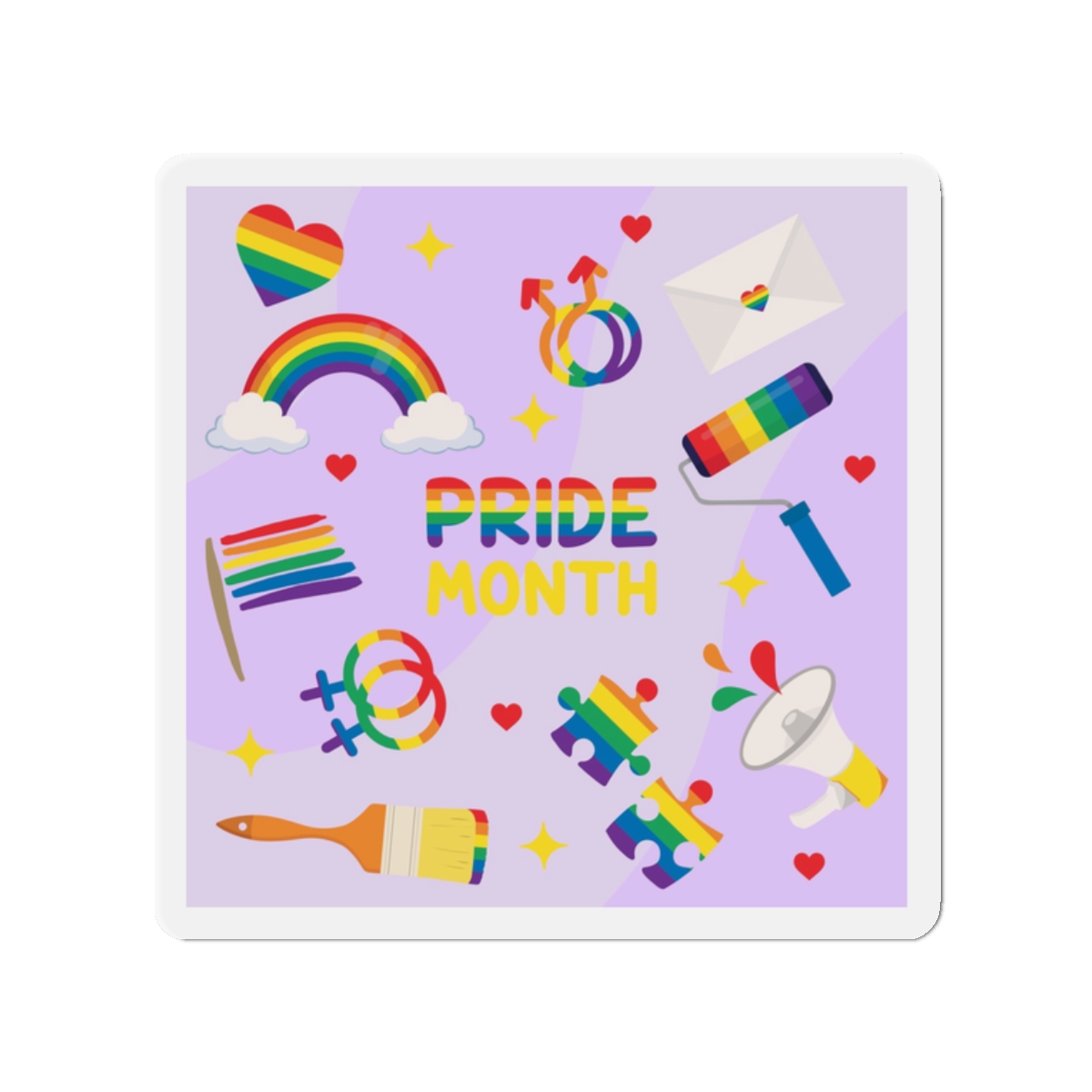 Pride Month Lgbtq Symbol Rainbow Colors Cute Elements Set Die Cut Magnets