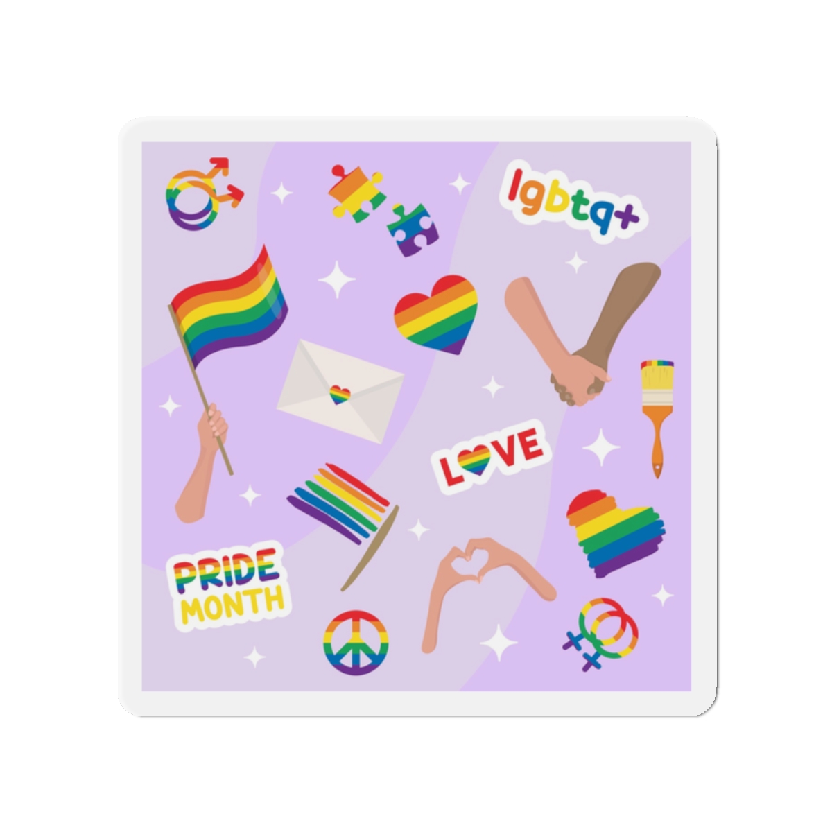 Cute Rainbow Colors Lgbtq Symbols Pride Flag Hands Holding Peace Love Die Cut Magnets