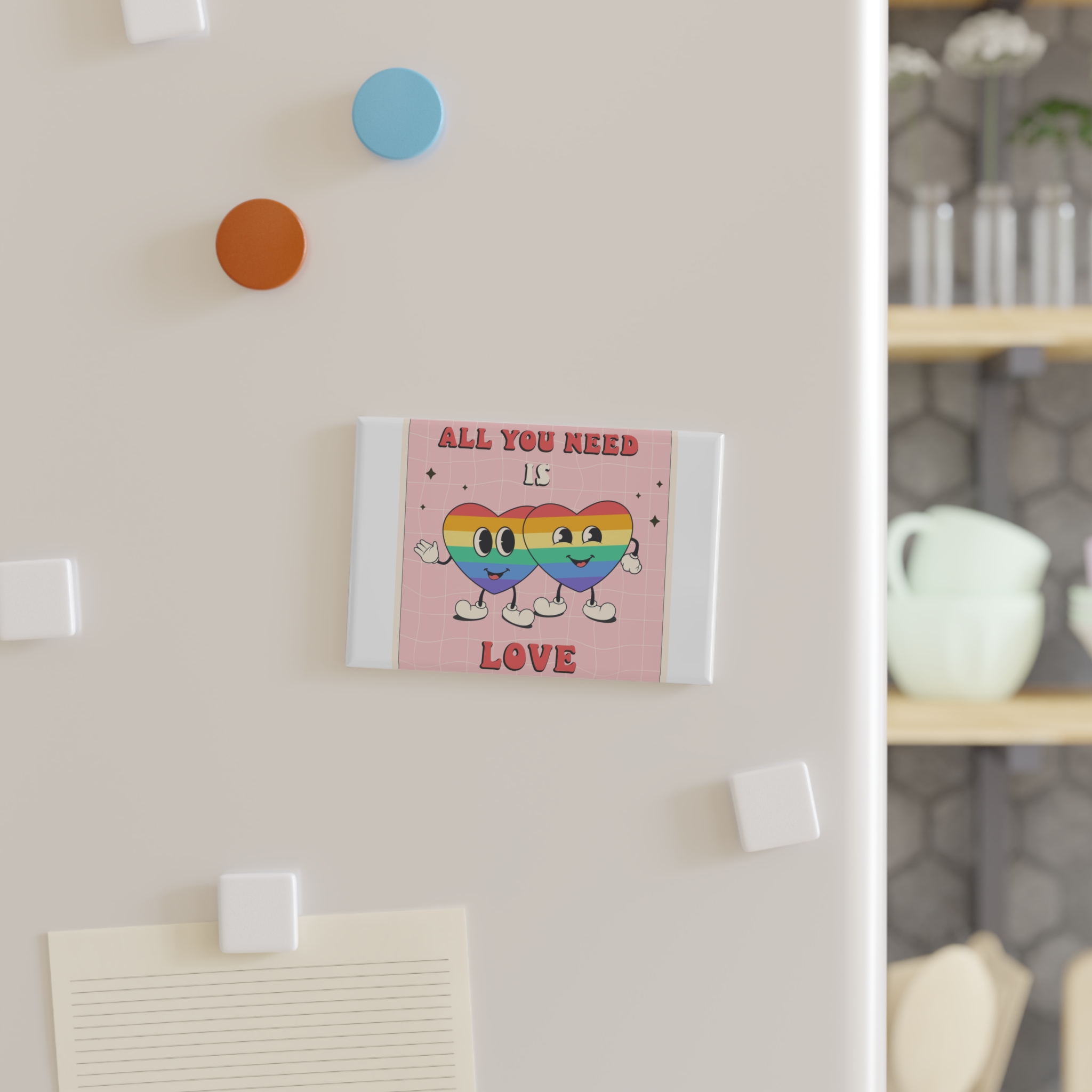 Lgbtq Pride Month Retro Groovy Poster Social Media Post Template With Rainbow Heart Button Magnet Rectangle 1 And 10 Pcs - Image 3