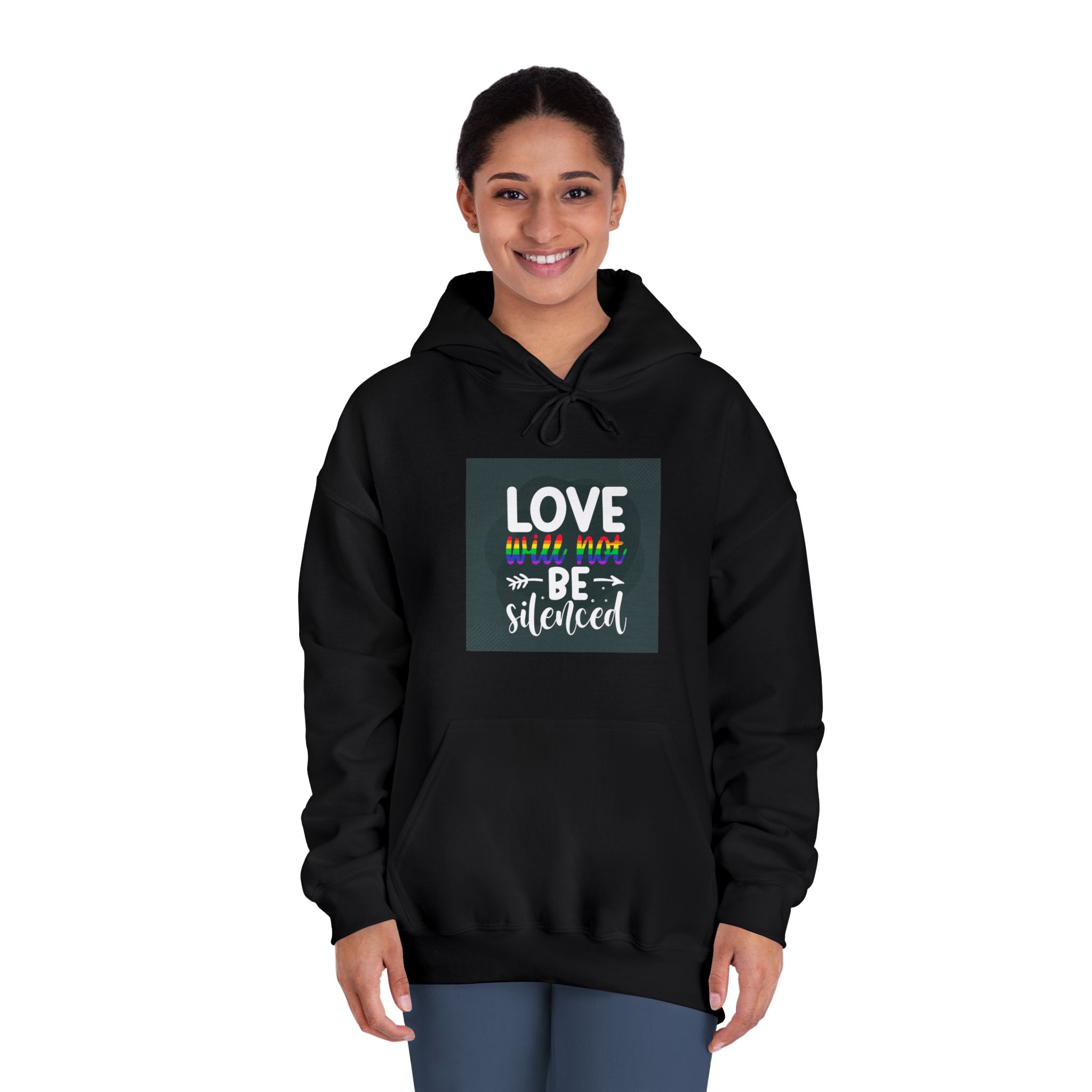 Love Will Be Silenced Premium Gay Pride Lettering Vector Design Unisex Dryblend Hooded Sweatshirt - Image 12