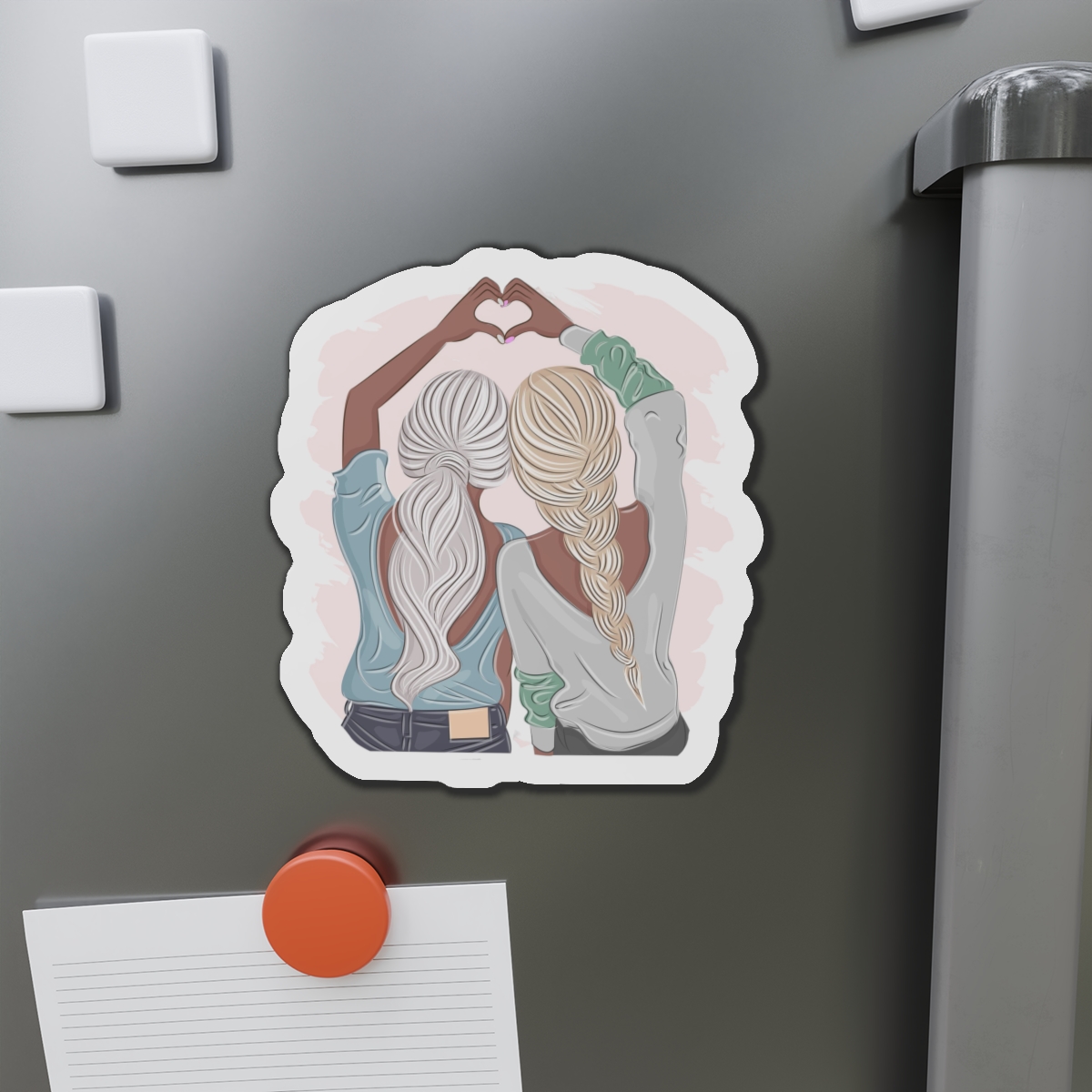 Stylish Girlfriends Two Sisters Show With Hands Heart View From Back Friendship Concept Fashion Vector Illustration Art Postcard Poster Interior Design Textile Print Die Cut Magnets - Image 14